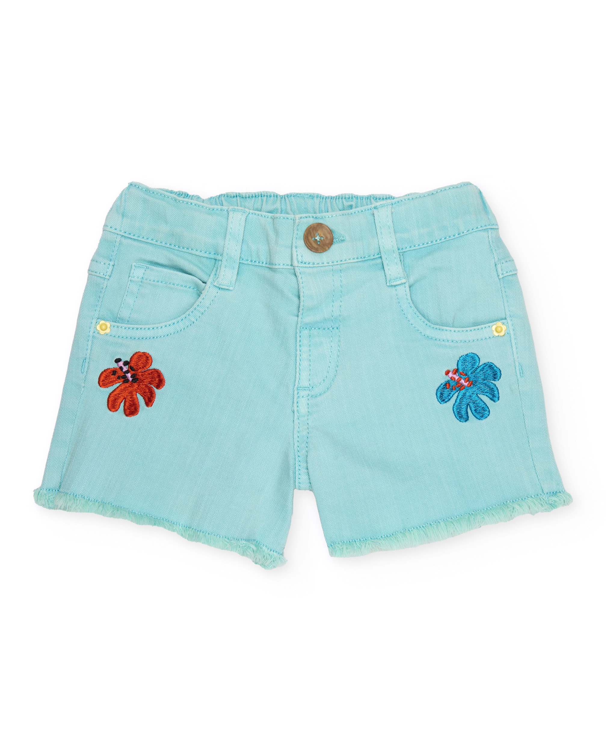 Short de Plana e Denim com Bordados Azul-turquesa-1