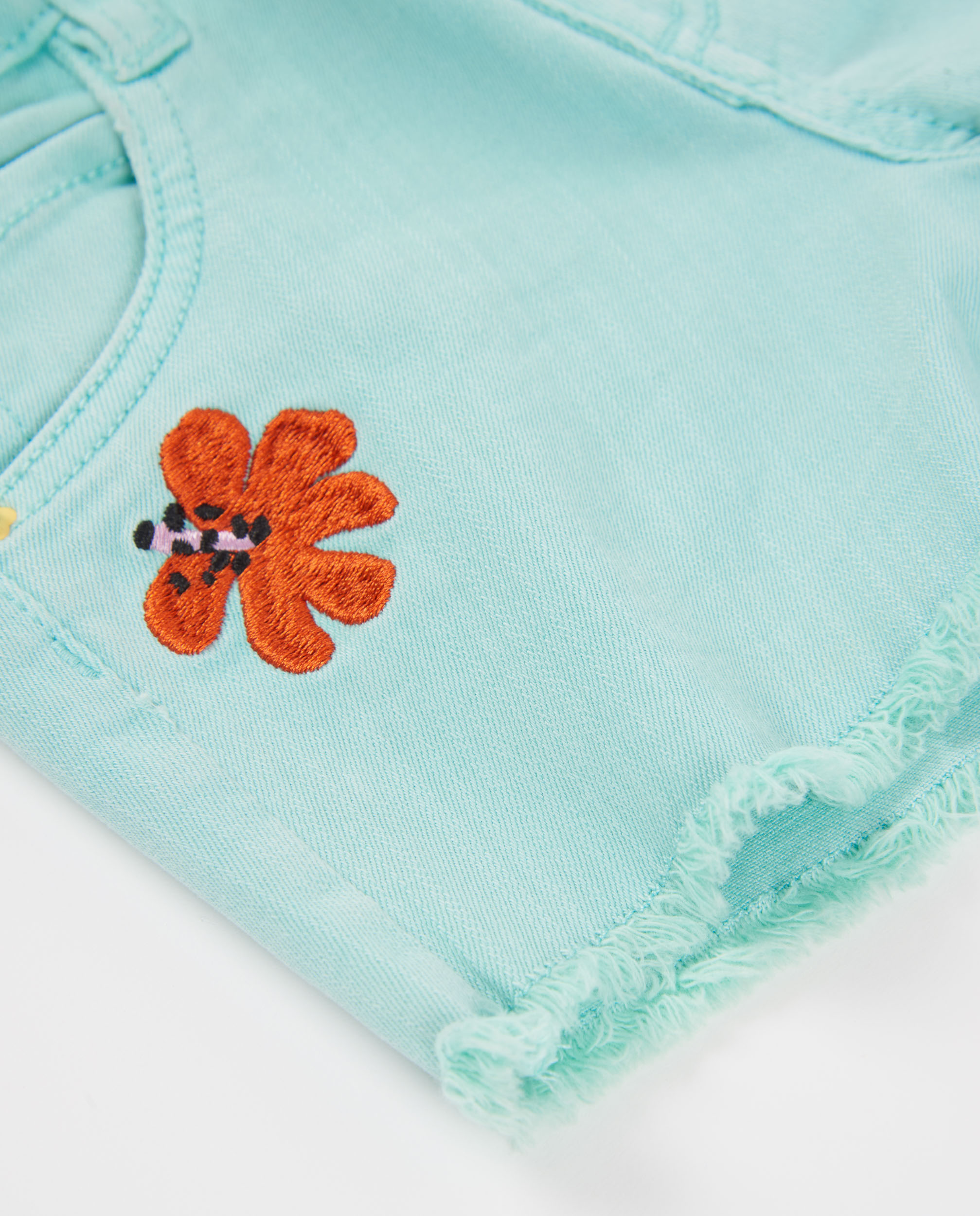 Short de Plana e Denim com Bordados Azul-turquesa-4