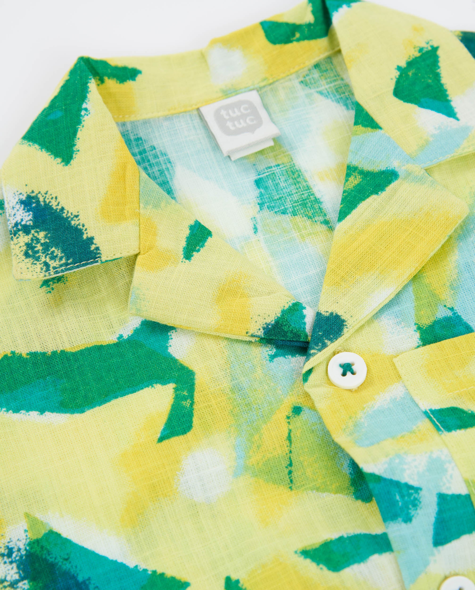 Camisa Infantil de Plana e Estampado Abstracto Amarelo-5