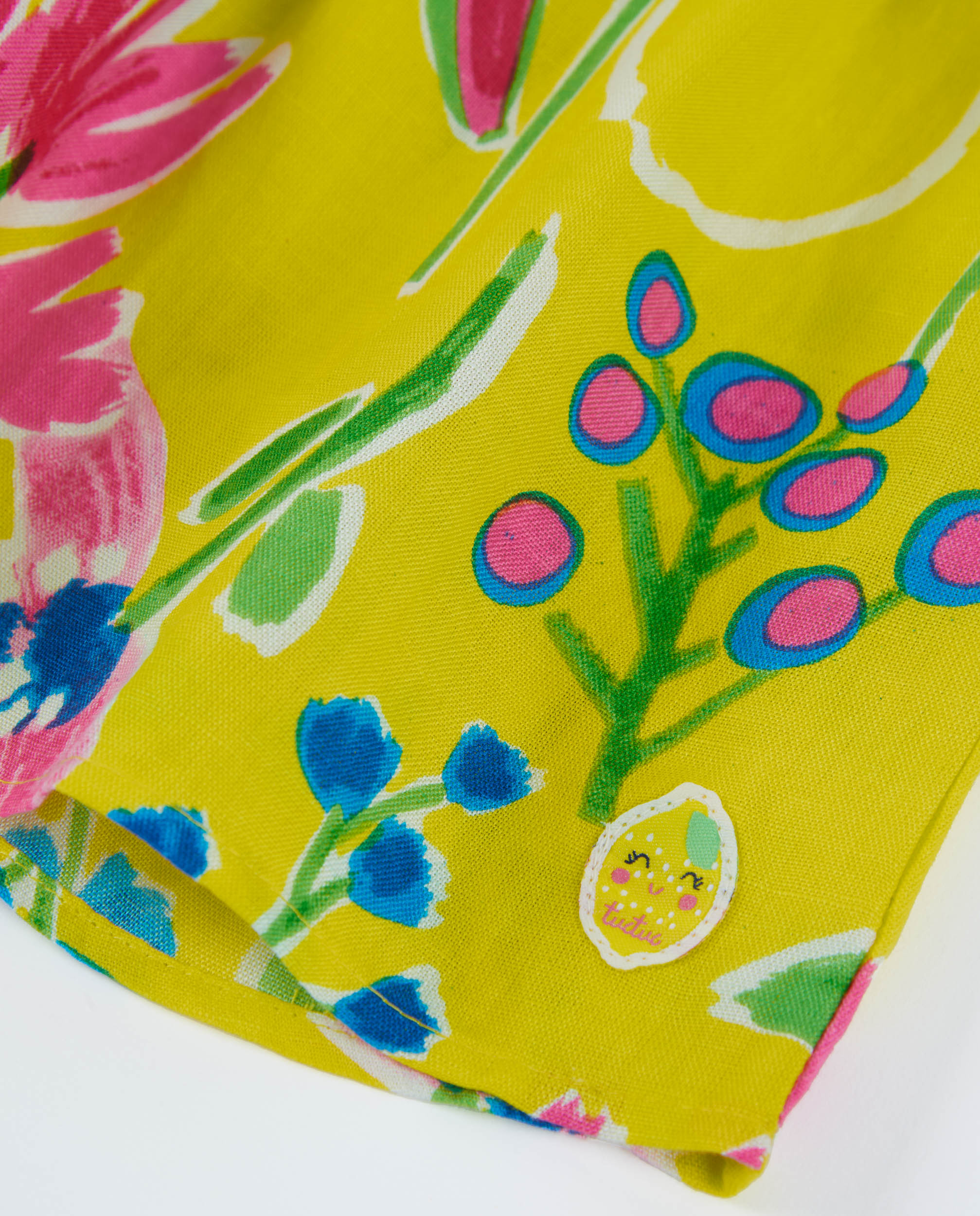 Vestido Infantil de Plana e Alças com Folhos Tuc tuc Amarelo-4