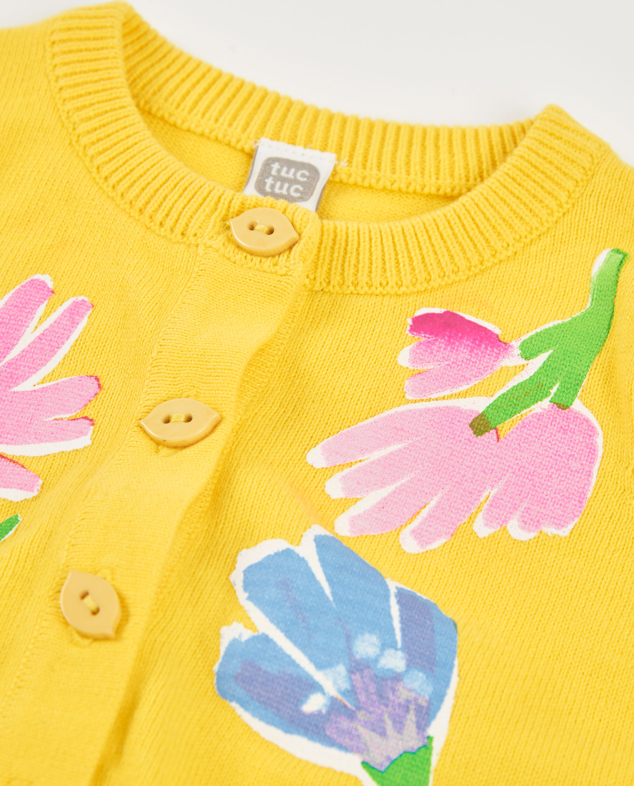 Casaco Infantil de Tricô com Estampado Floral Amarelo-3