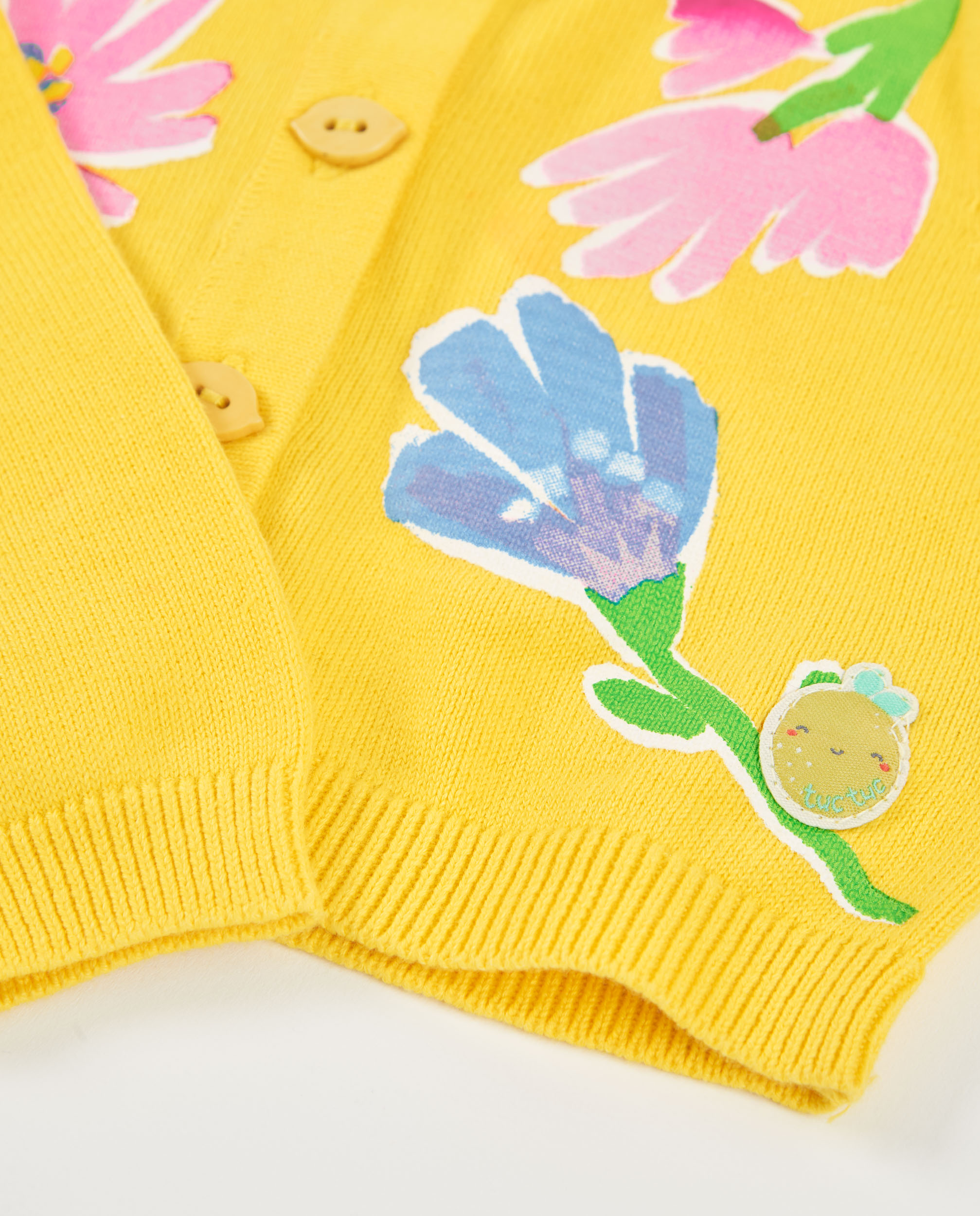 Casaco Infantil de Tricô com Estampado Floral Amarelo-4