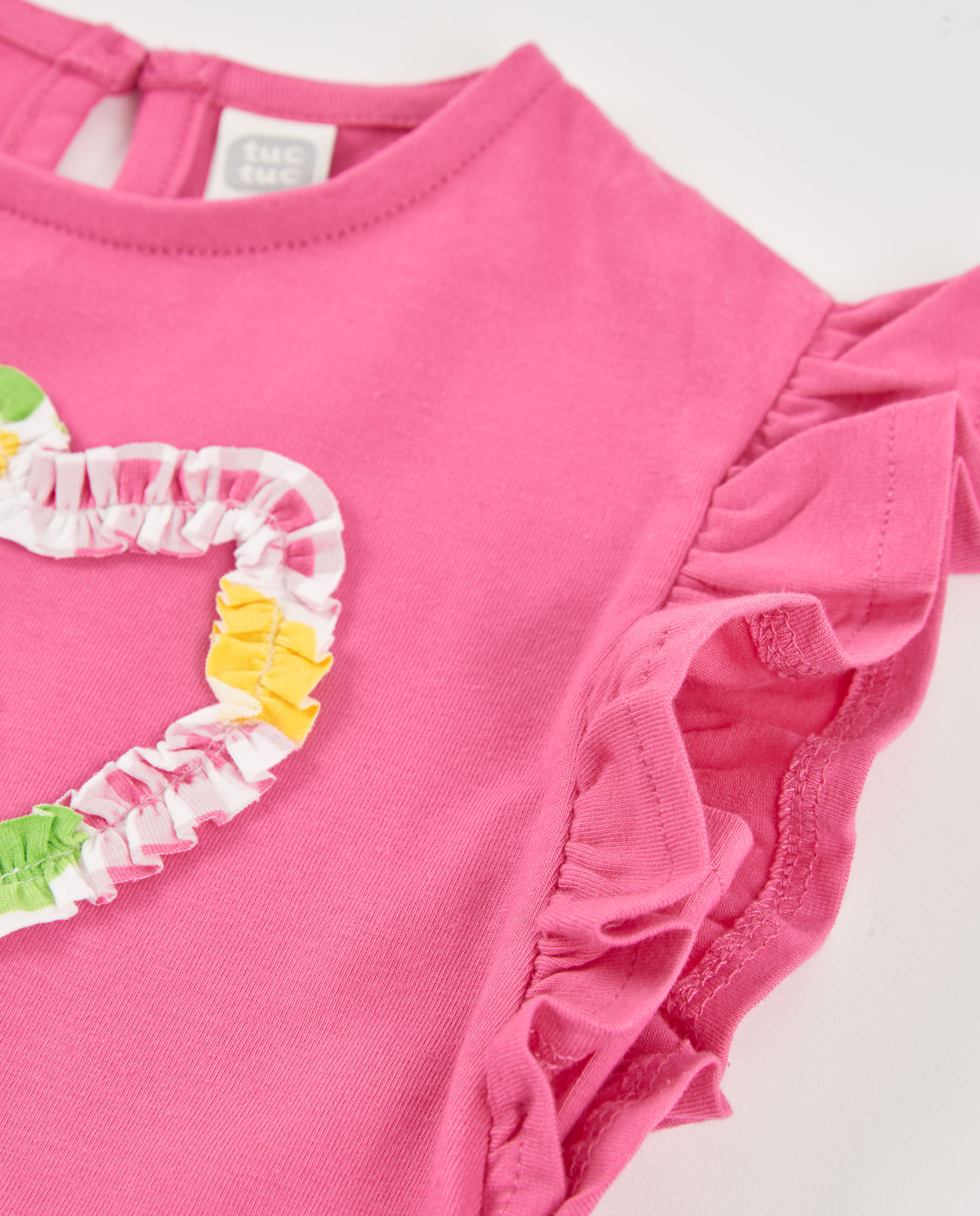 T-shirt Infantil de Malha e Flor em Relevo Rosa-3