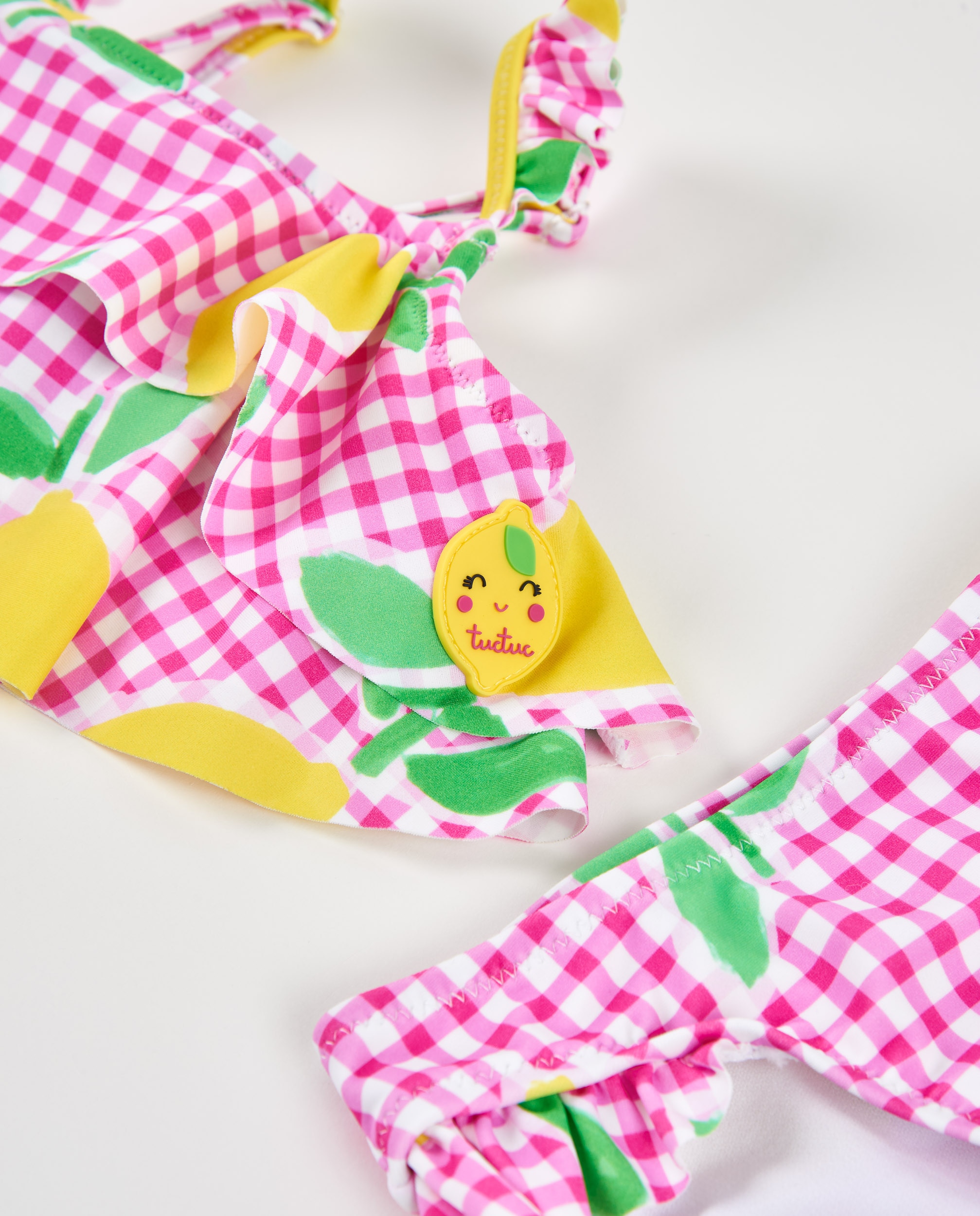 Biquíni Infantil de Malha em Fundo Vichy Tuc tuc Rosa-3