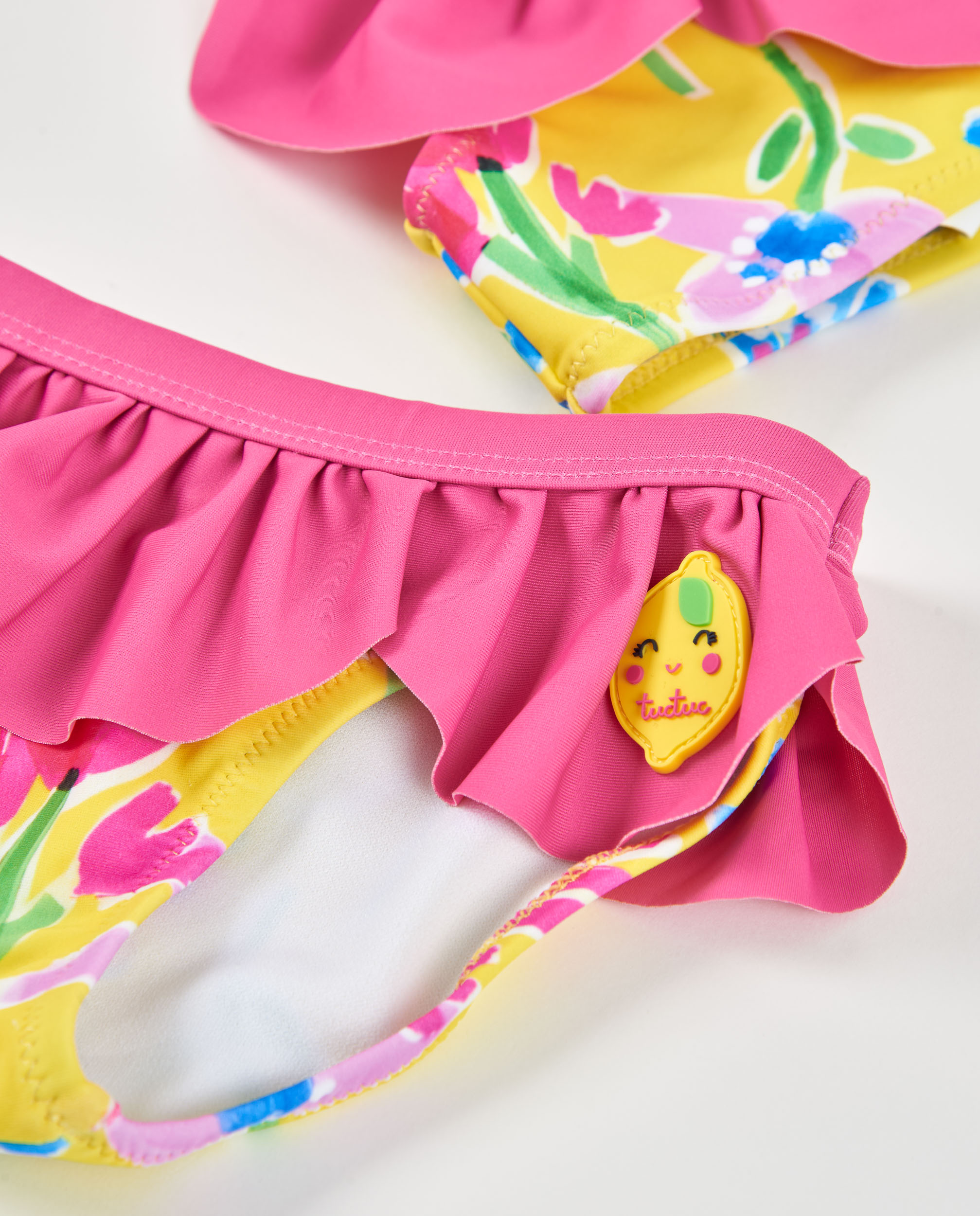 Biquíni Infantil de Malha com Folhos Tuc tuc Amarelo-3
