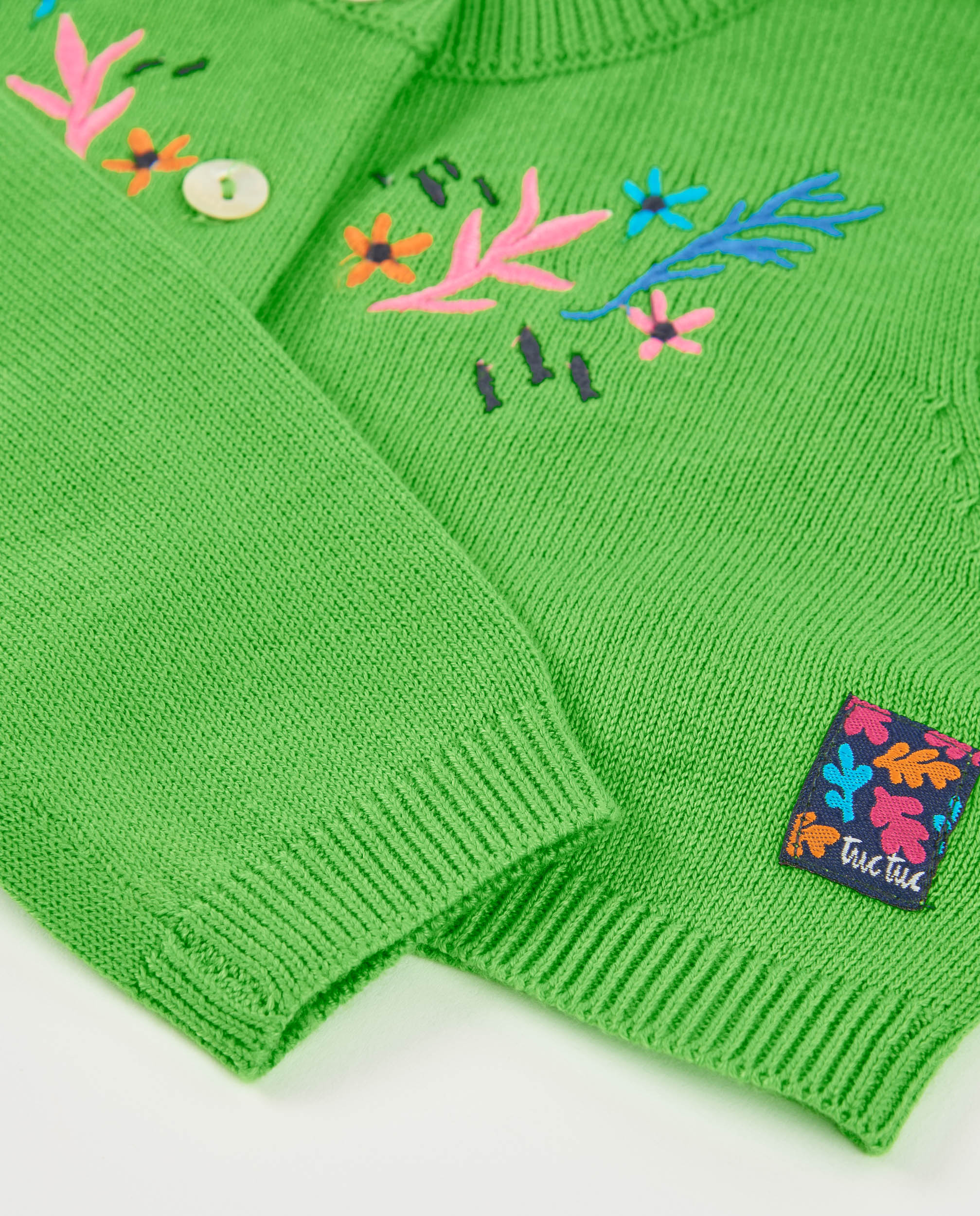 Casaco Infantil de Tricô com Bordado Frontal Verde-4