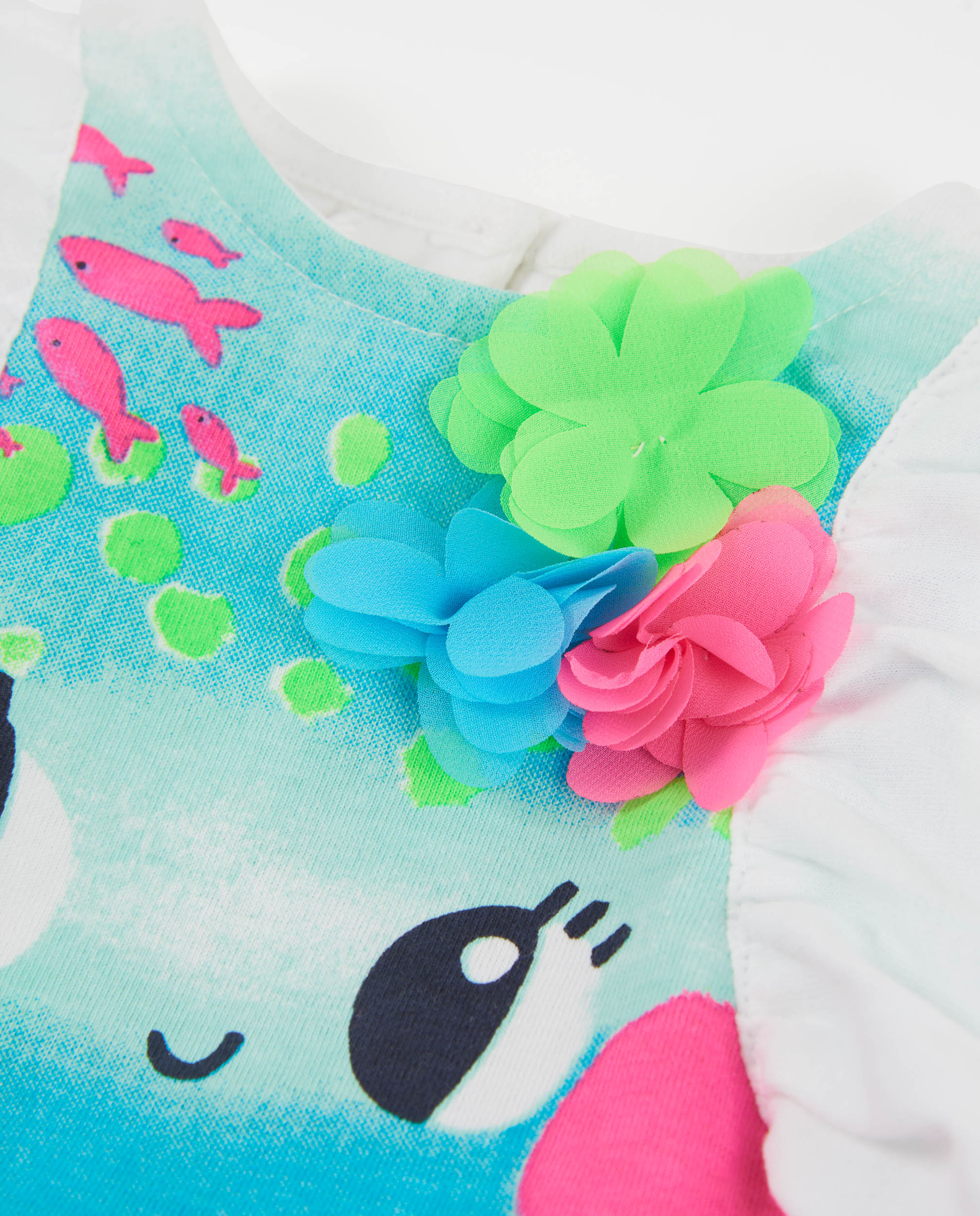 Vestido Infantil de Plana com Flores em Relevo Azul-3