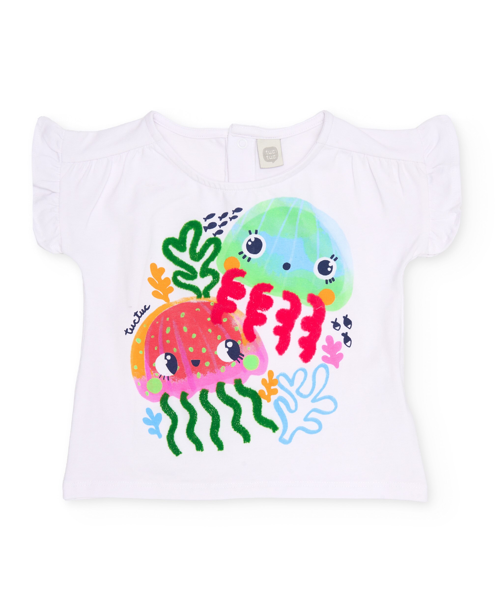 Conjunto Infantil de Malha com Design de Medusas Branco-2