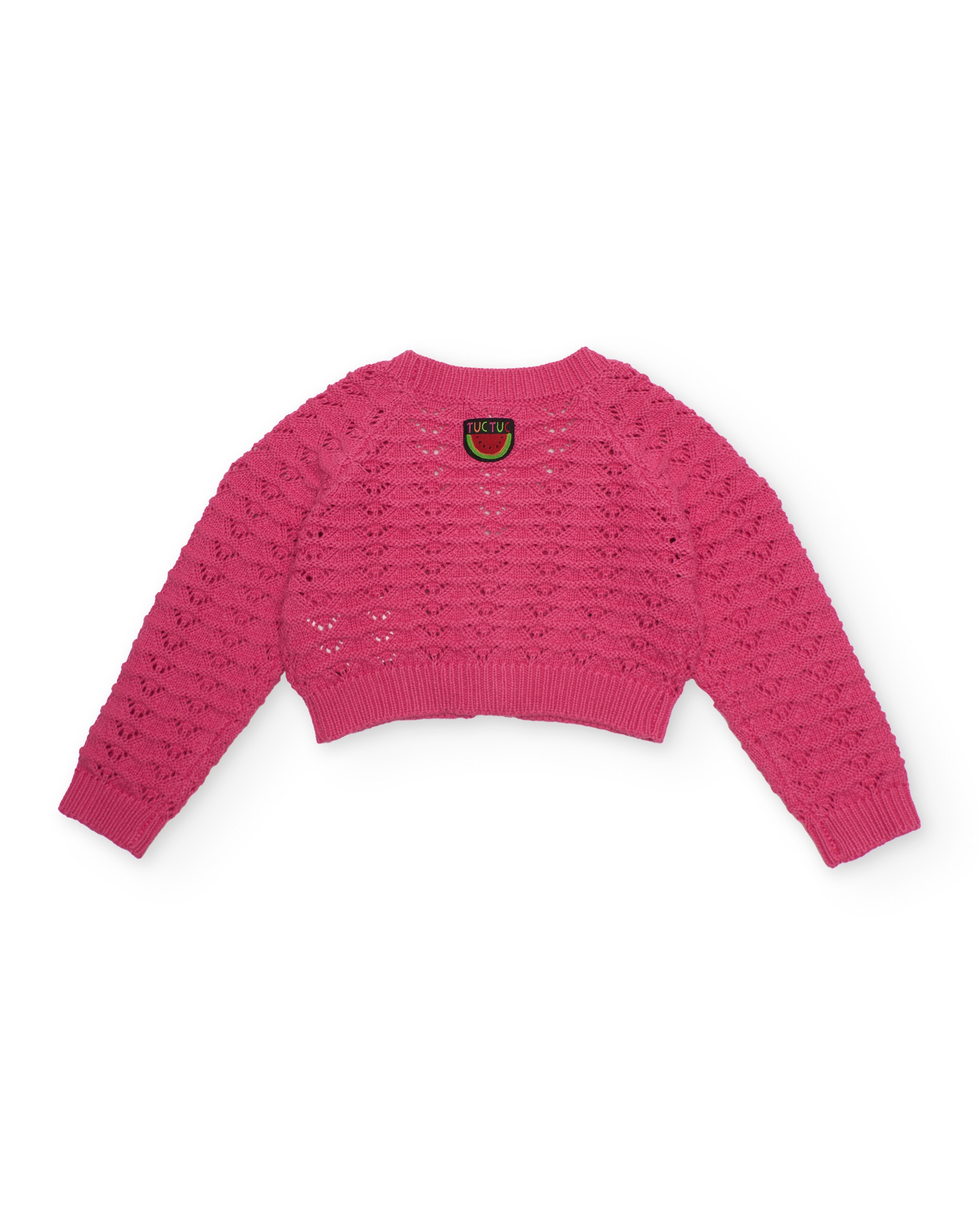 Casaco Infantil de Tricô com Motivos de Frutas Rosa-2