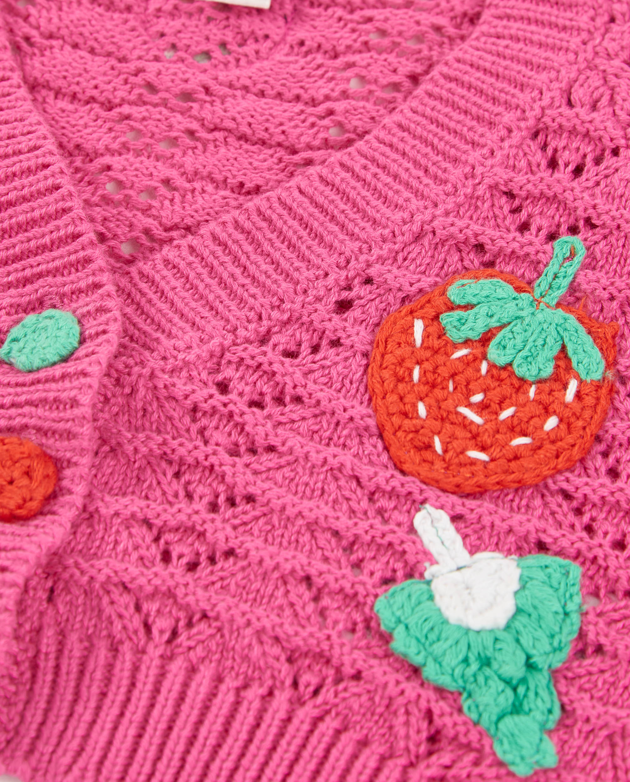 Casaco Infantil de Tricô com Motivos de Frutas Rosa-3
