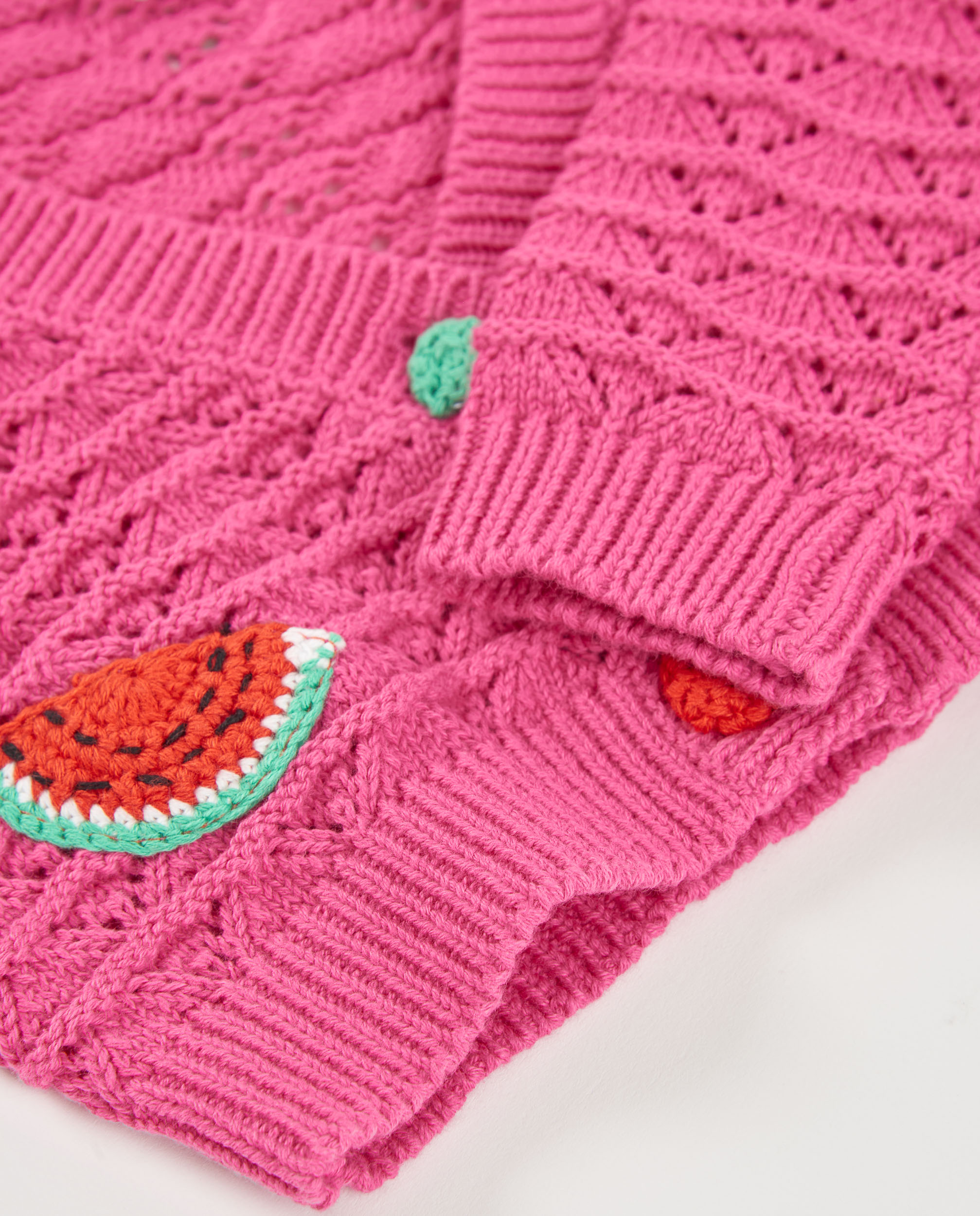 Casaco Infantil de Tricô com Motivos de Frutas Rosa-4