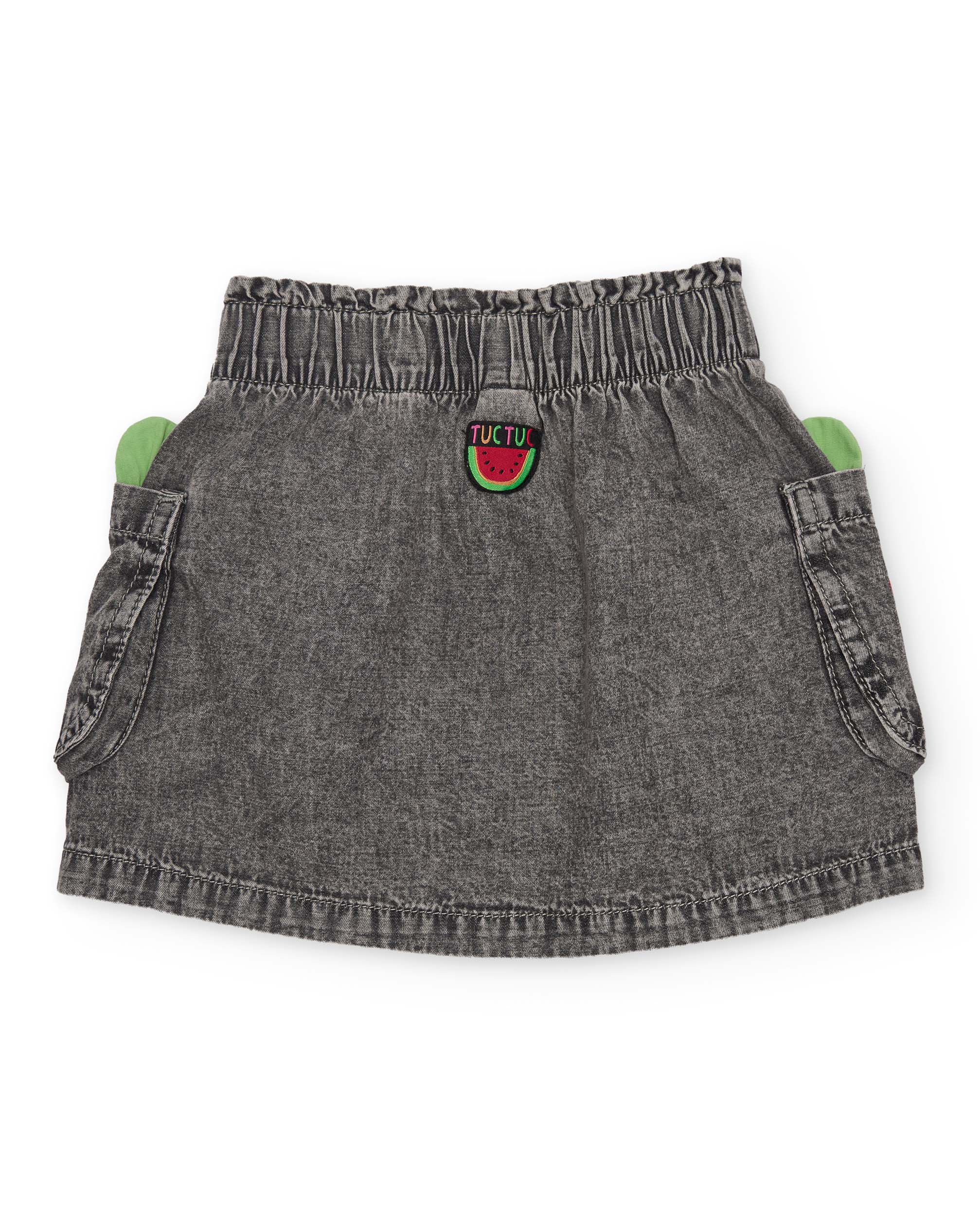 Saia Infantil de Plana e Denim com Bolsos Cinzento-2