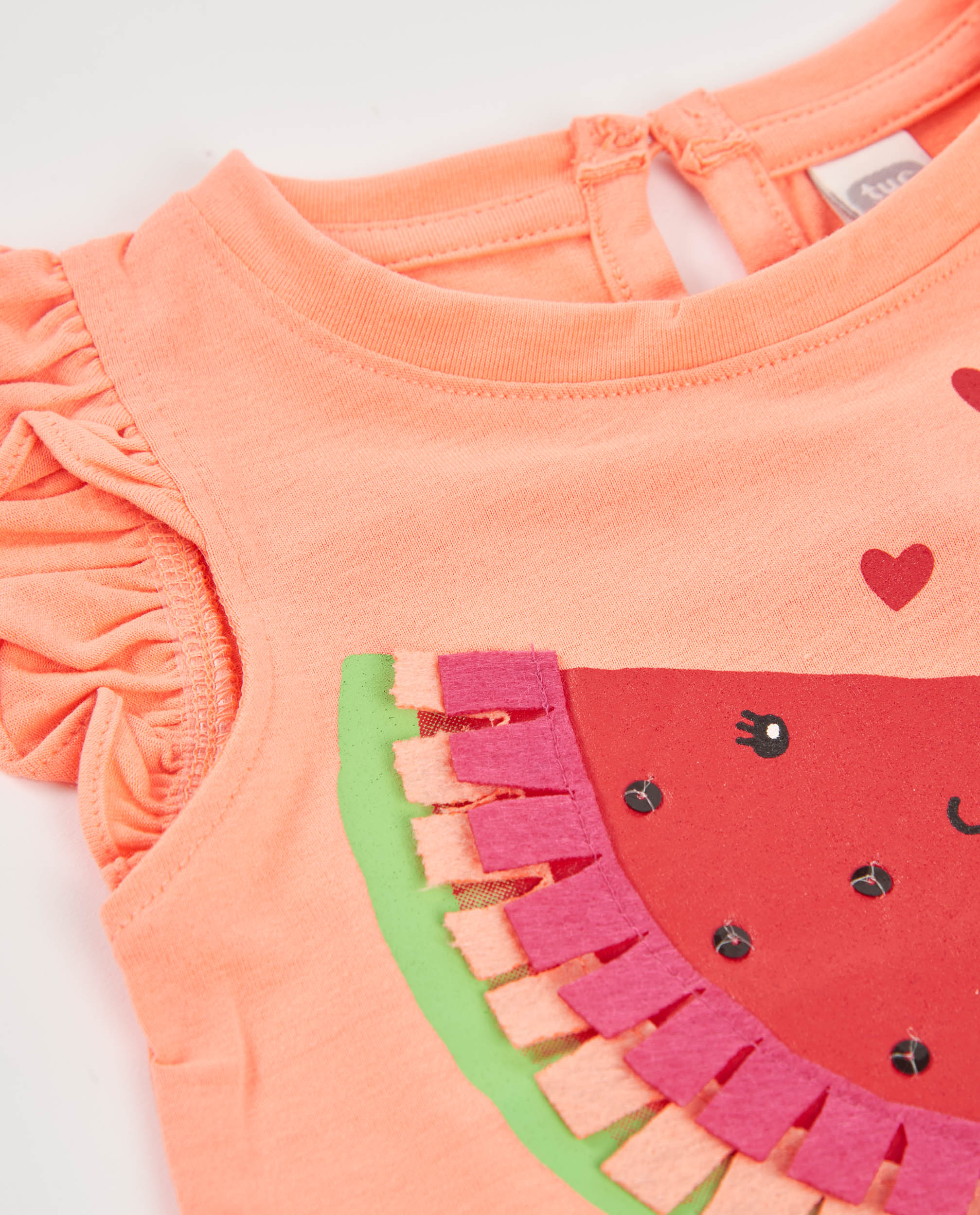 T-shirt Infantil de Malha e Detalhes Brilhantes Laranja-3