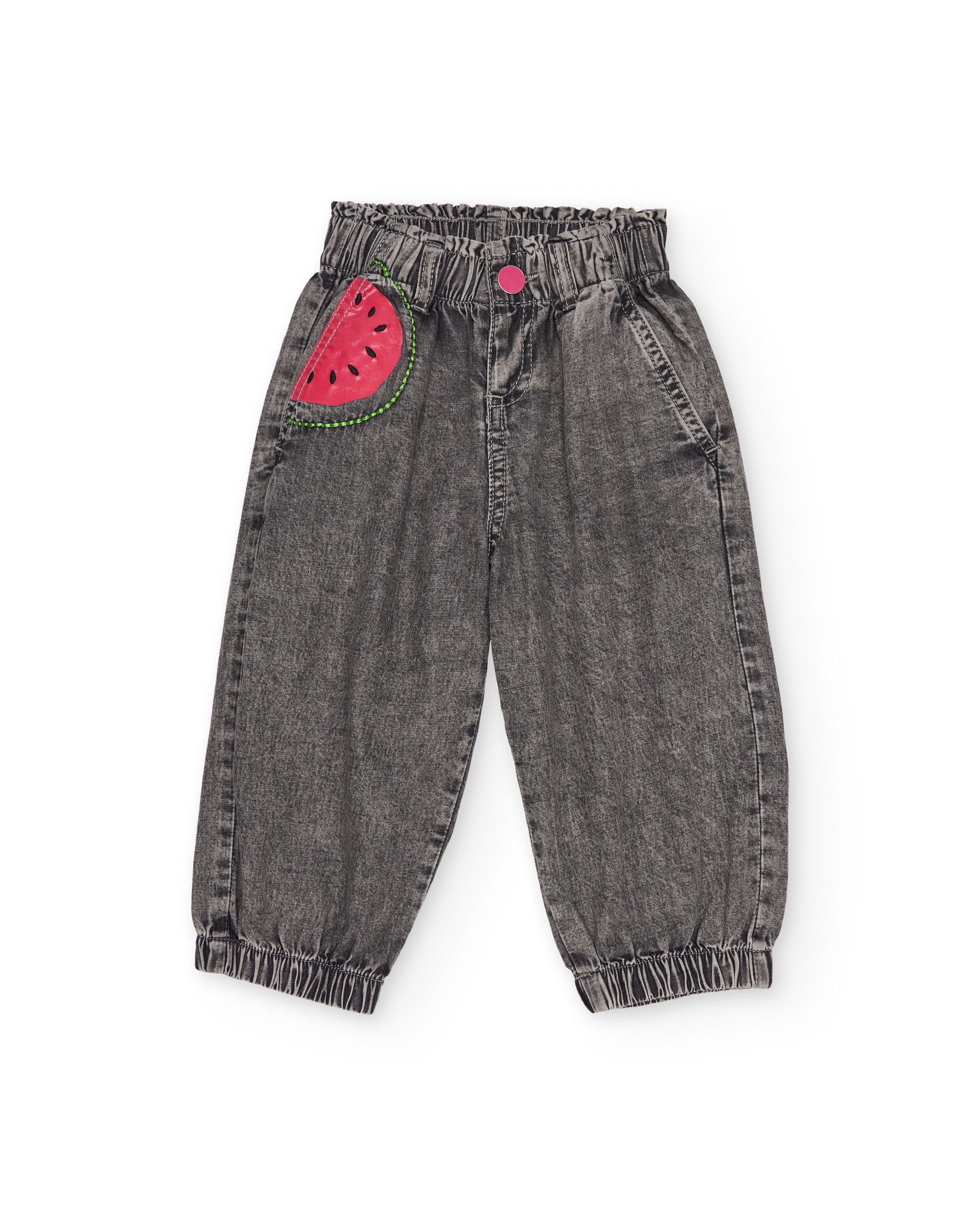 Calças de Plana e Denim Efeito Lavagem Cinzento-1