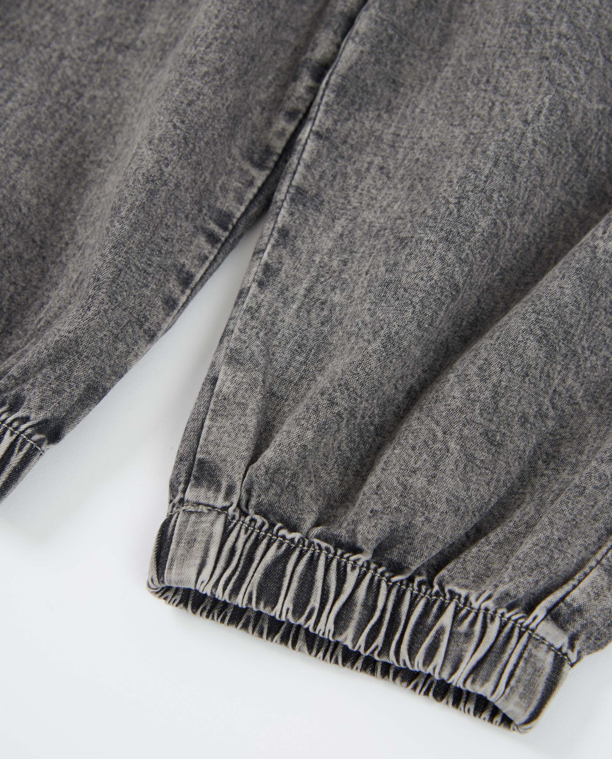 Calças de Plana e Denim Efeito Lavagem Cinzento-4