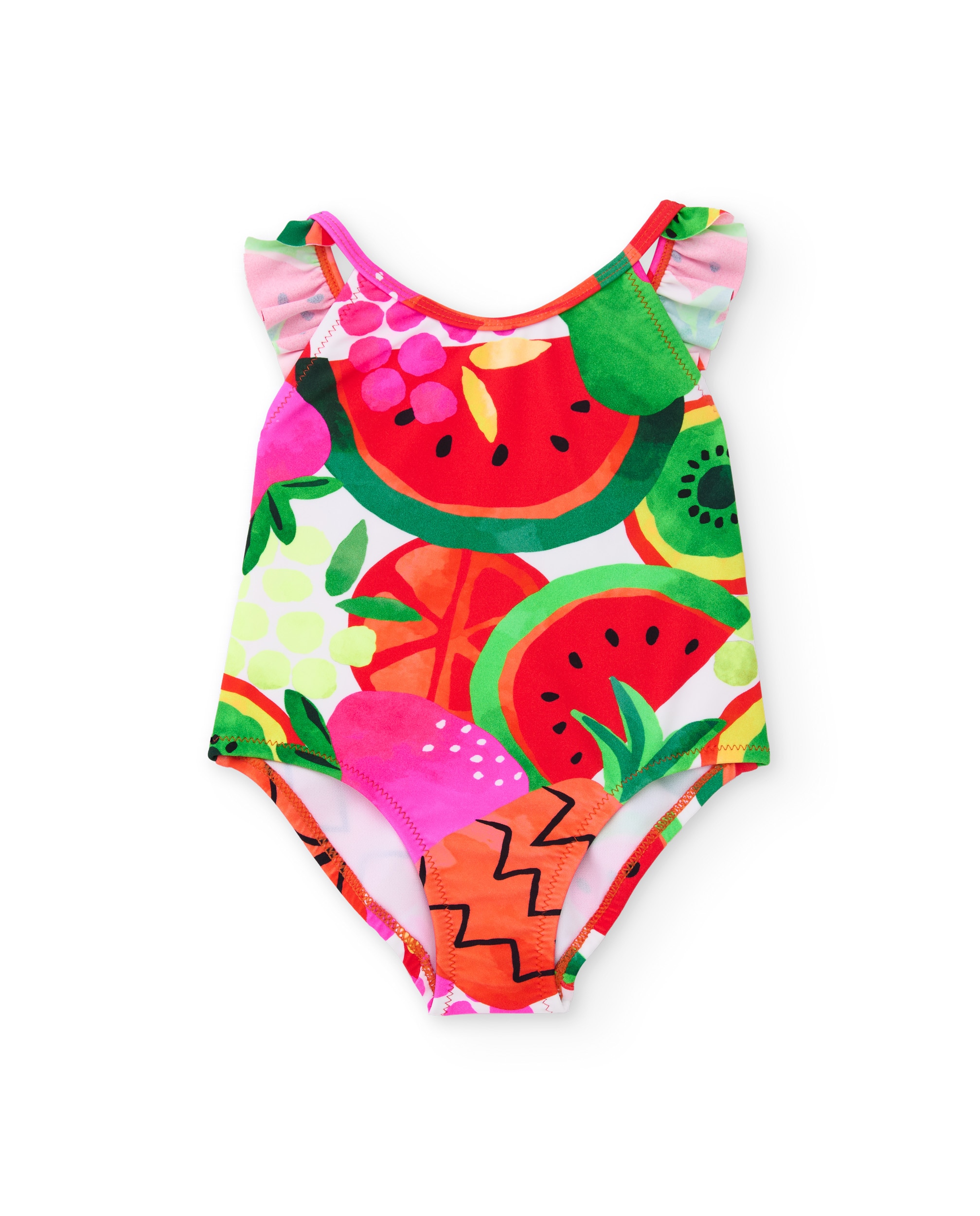 Fato de Banho Infantil de Malha com Folho nas Alças Tuc tuc Vermelho-1