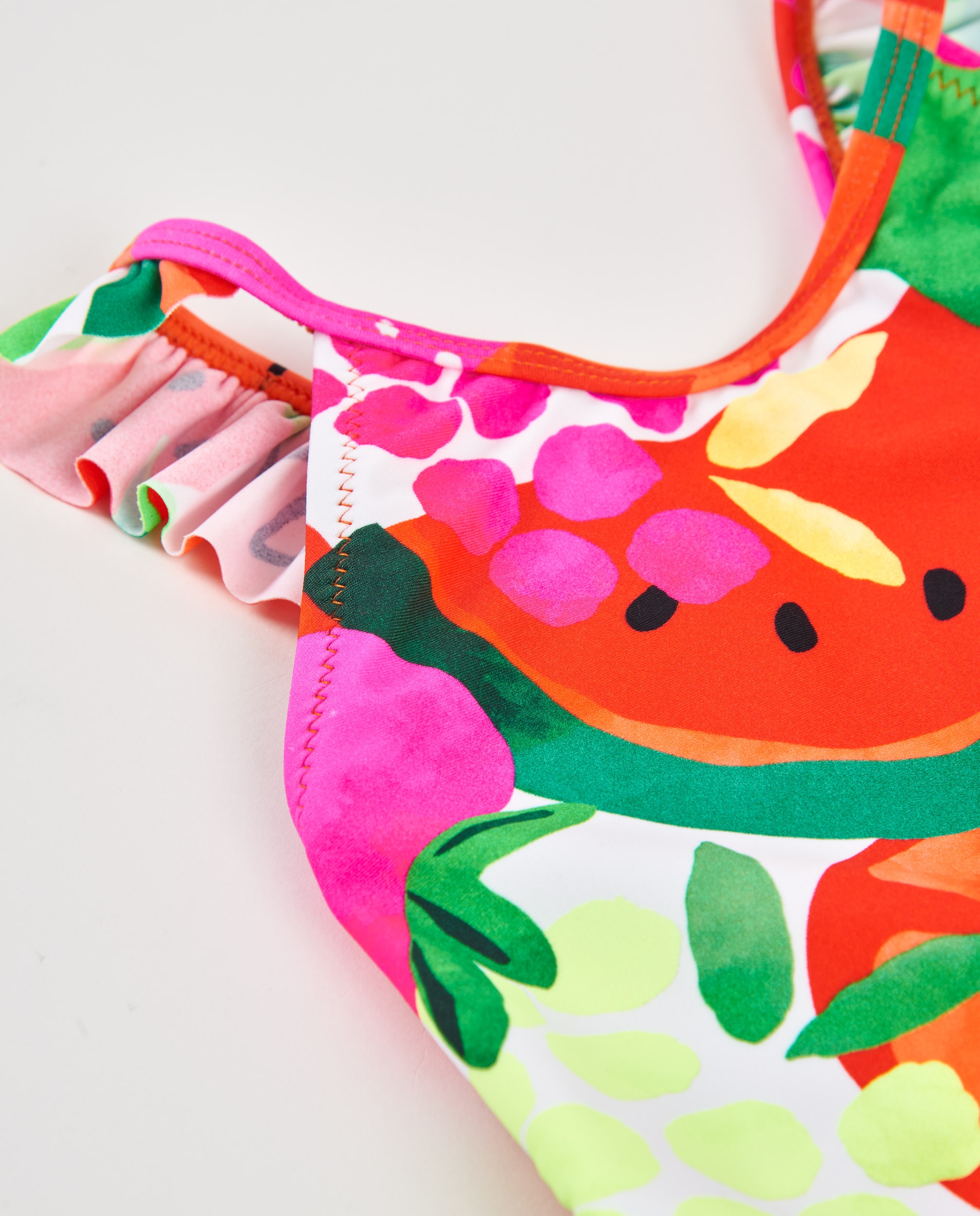 Fato de Banho Infantil de Malha com Folho nas Alças Tuc tuc Vermelho-3