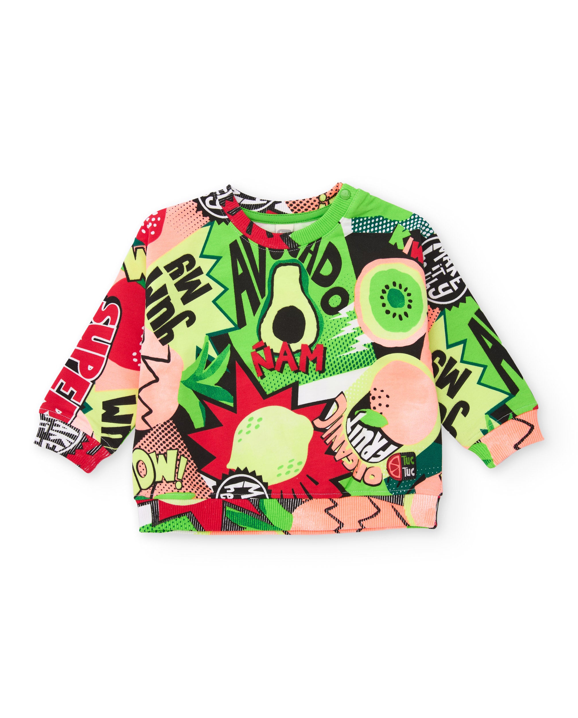 Sweatshirt Infantil de Malha com Gráficos de Cómic Verde-2