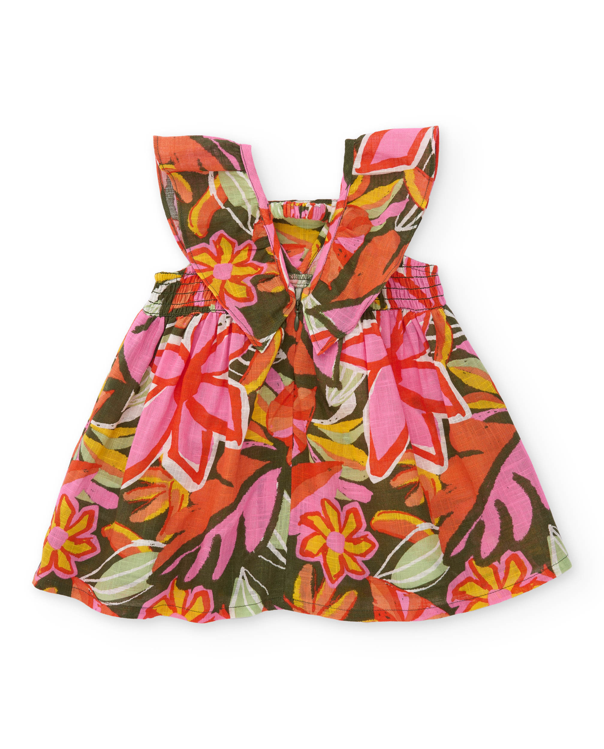 Vestido Infantil de Plana com Franzido Frontal Laranja-2