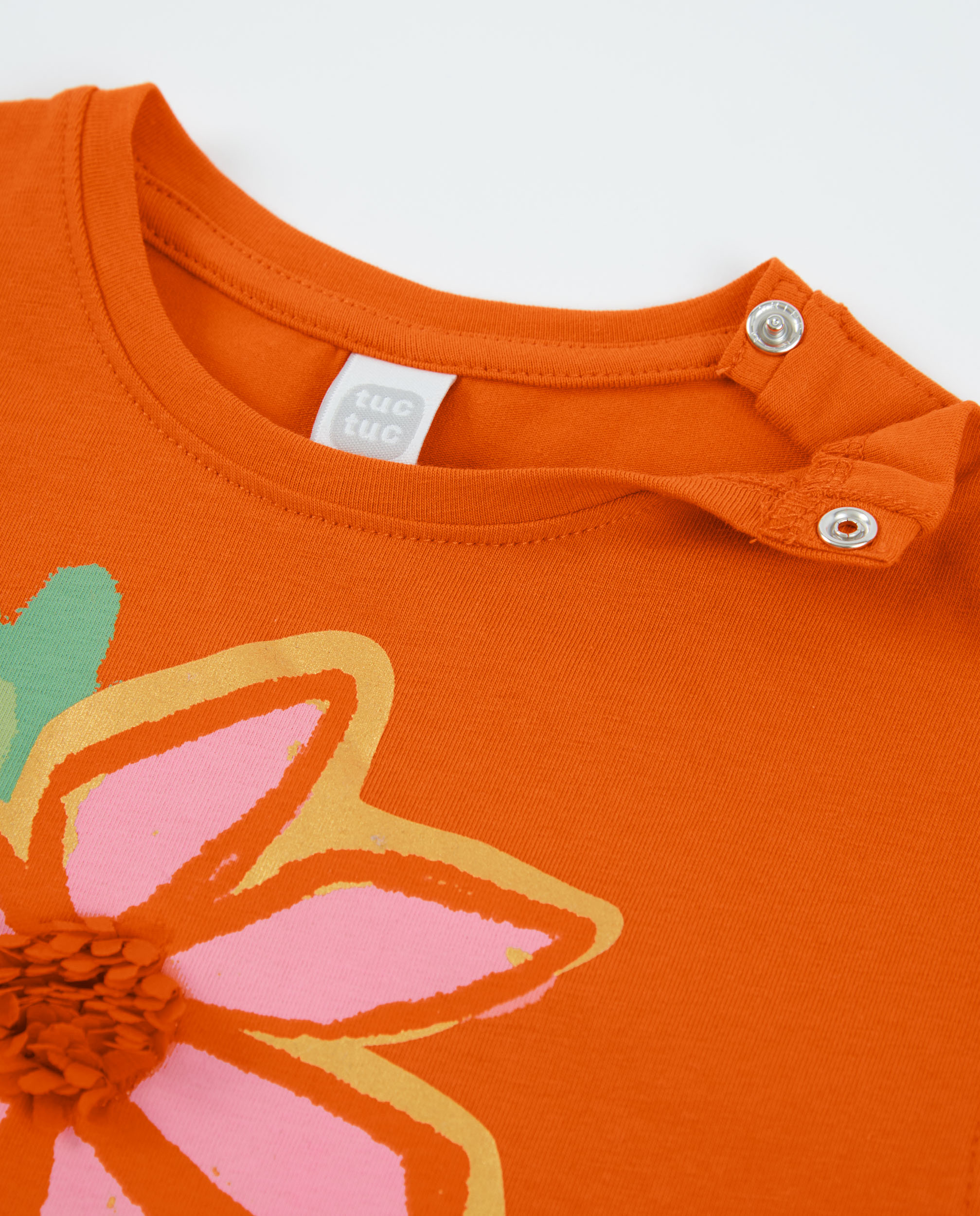 Vestido Infantil de Malha e Detalhe Texturizado Laranja-3