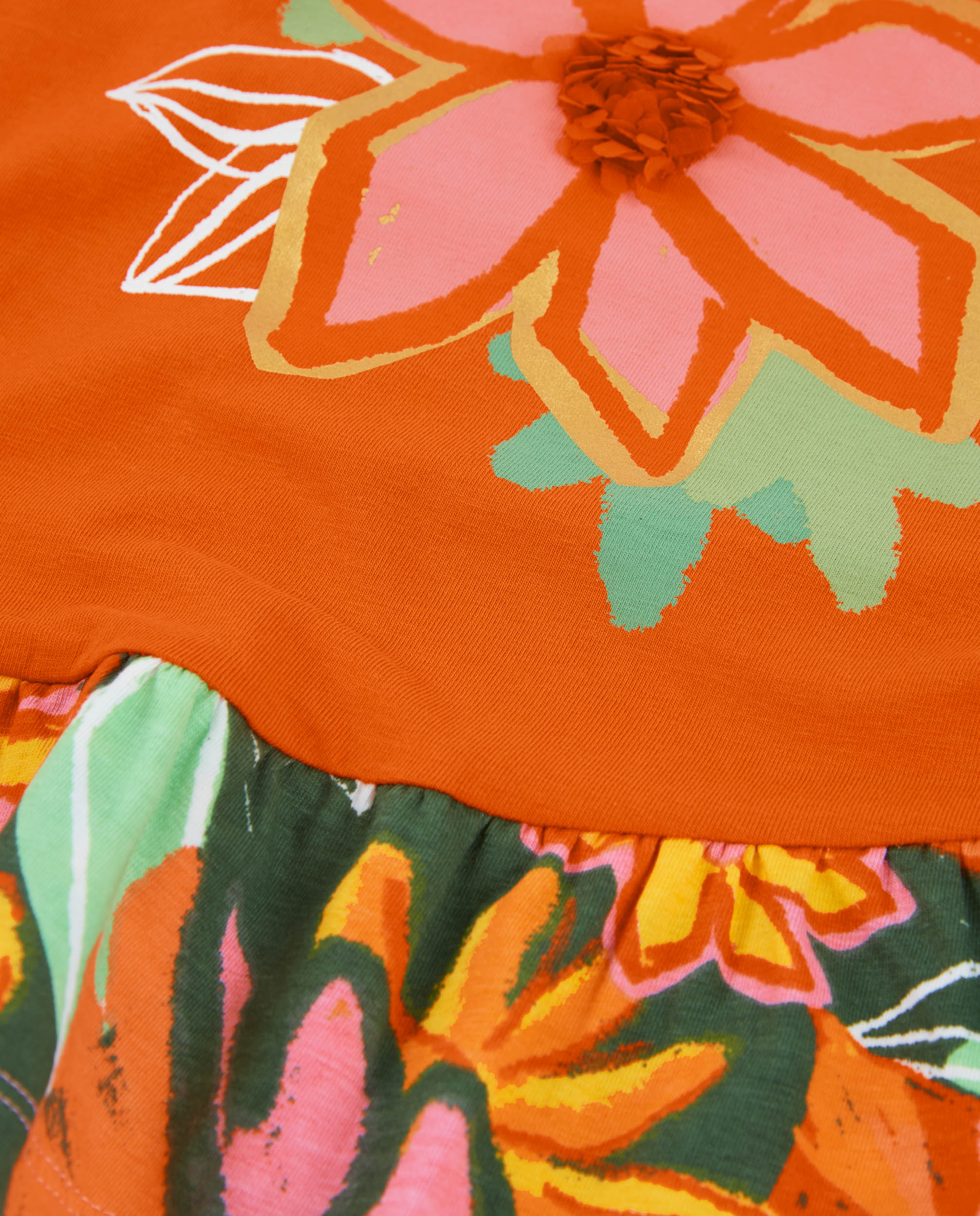 Vestido Infantil de Malha e Detalhe Texturizado Laranja-4