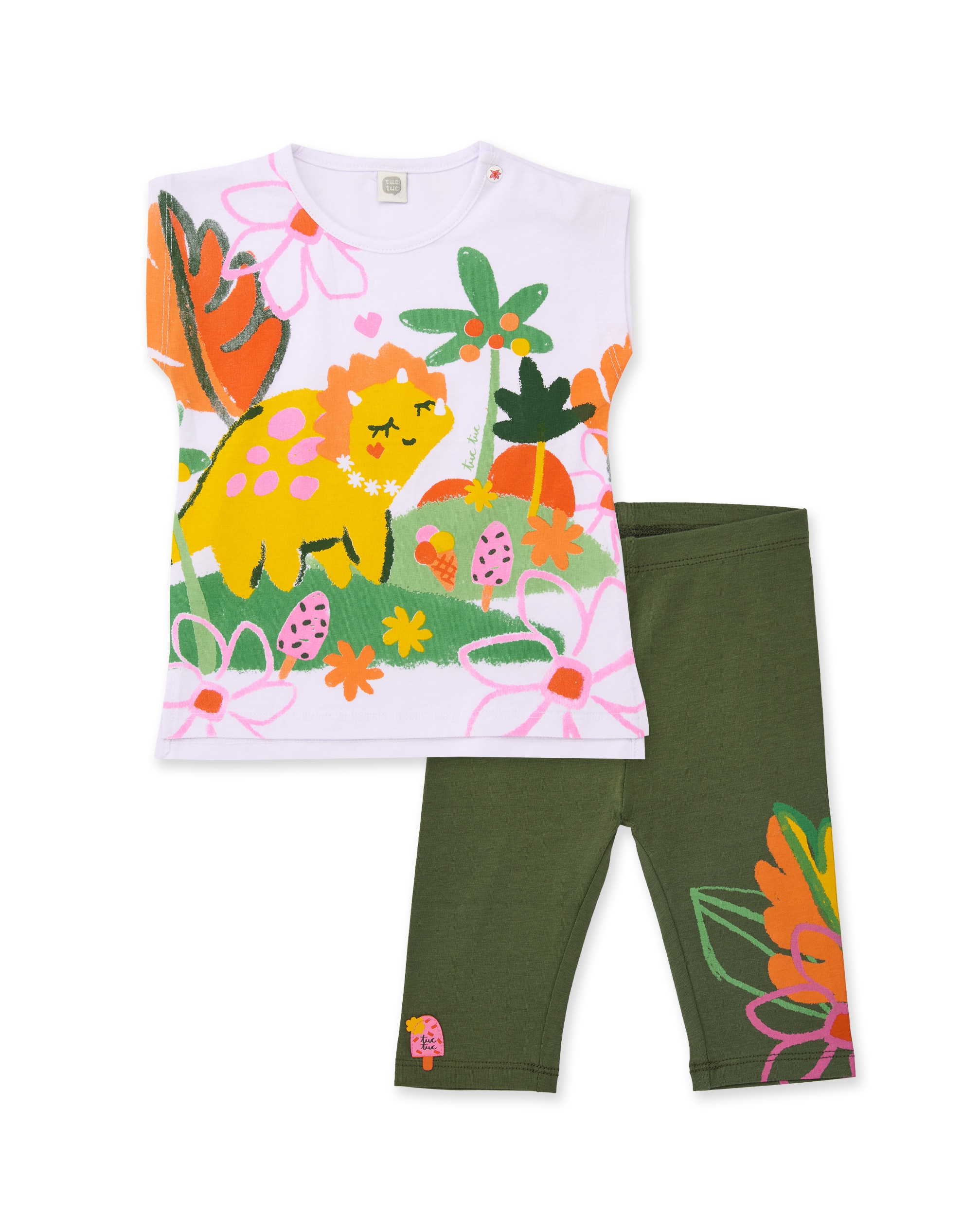 Conjunto Infantil de Malha e Estampado Colorido Branco-1