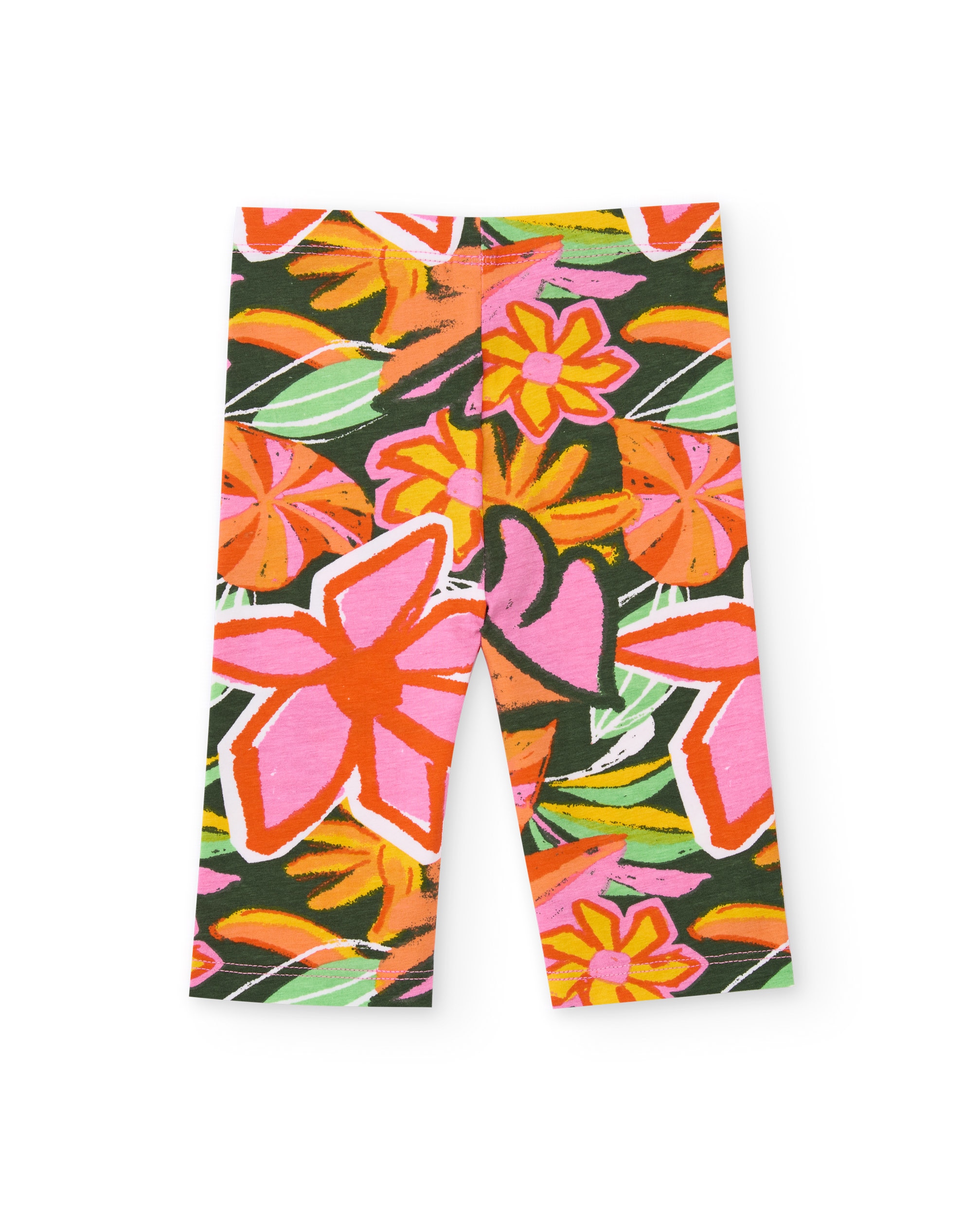 Leggings Infantil de Malha com Design Floral de Grande Formato Laranja-2