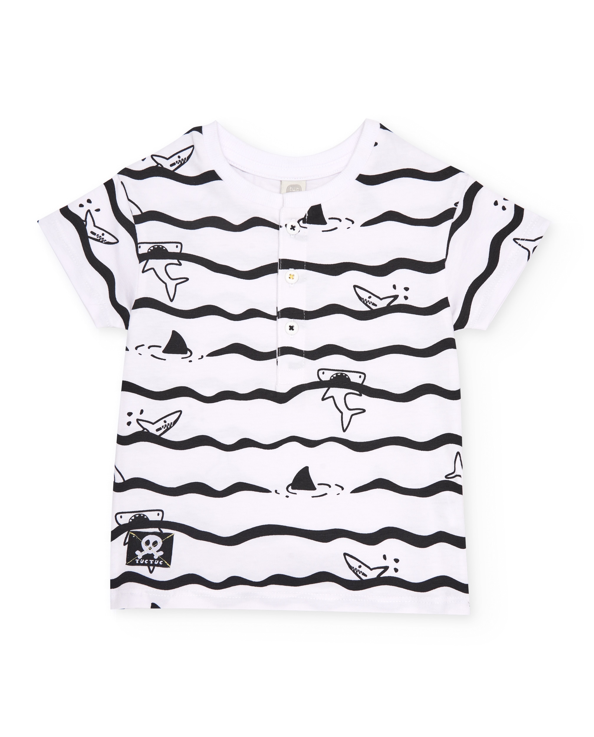 Imagem 0 de T-shirt Infantil de Malha e Estampado de Tubarões