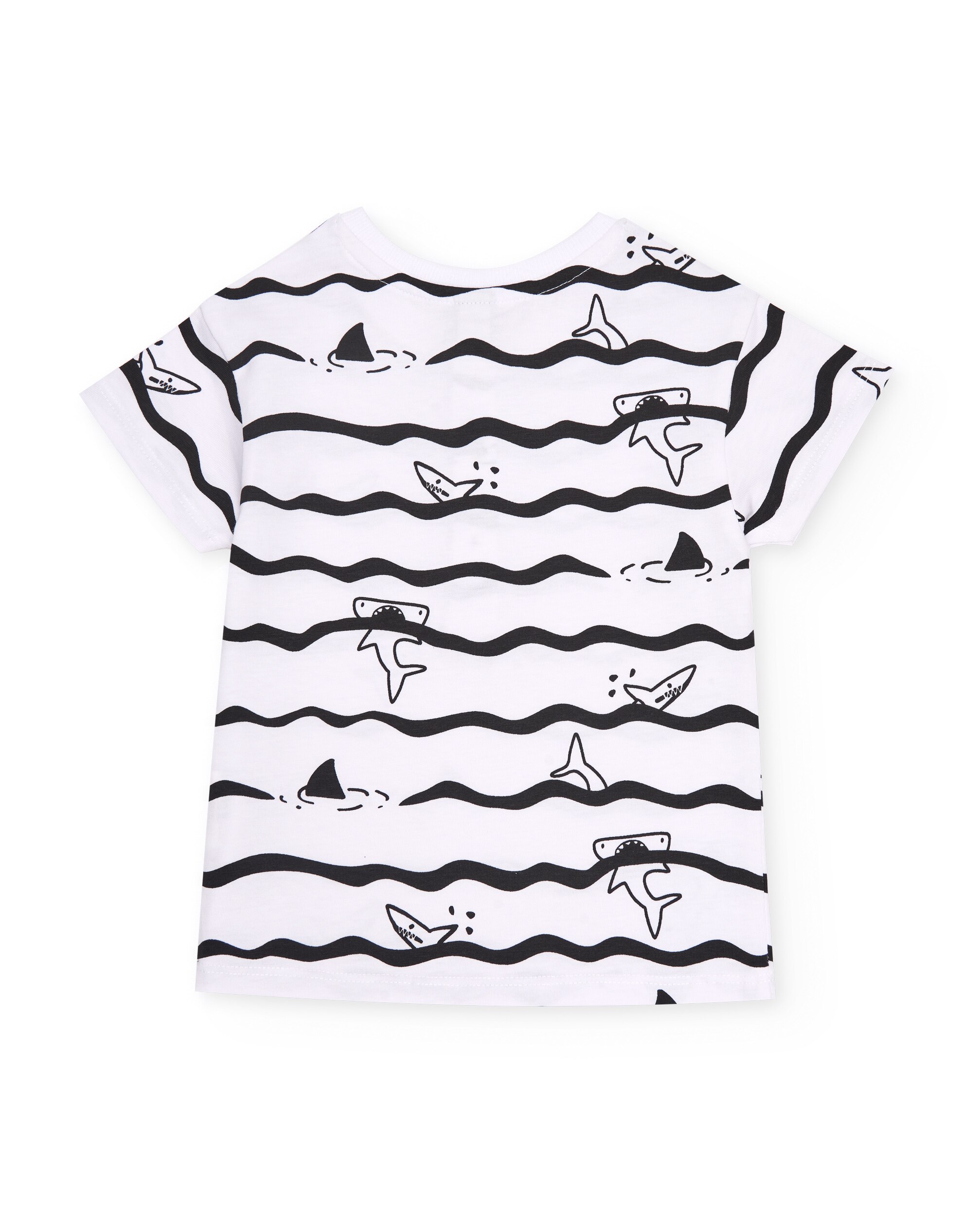 T-shirt Infantil de Malha e Estampado de Tubarões Branco-2