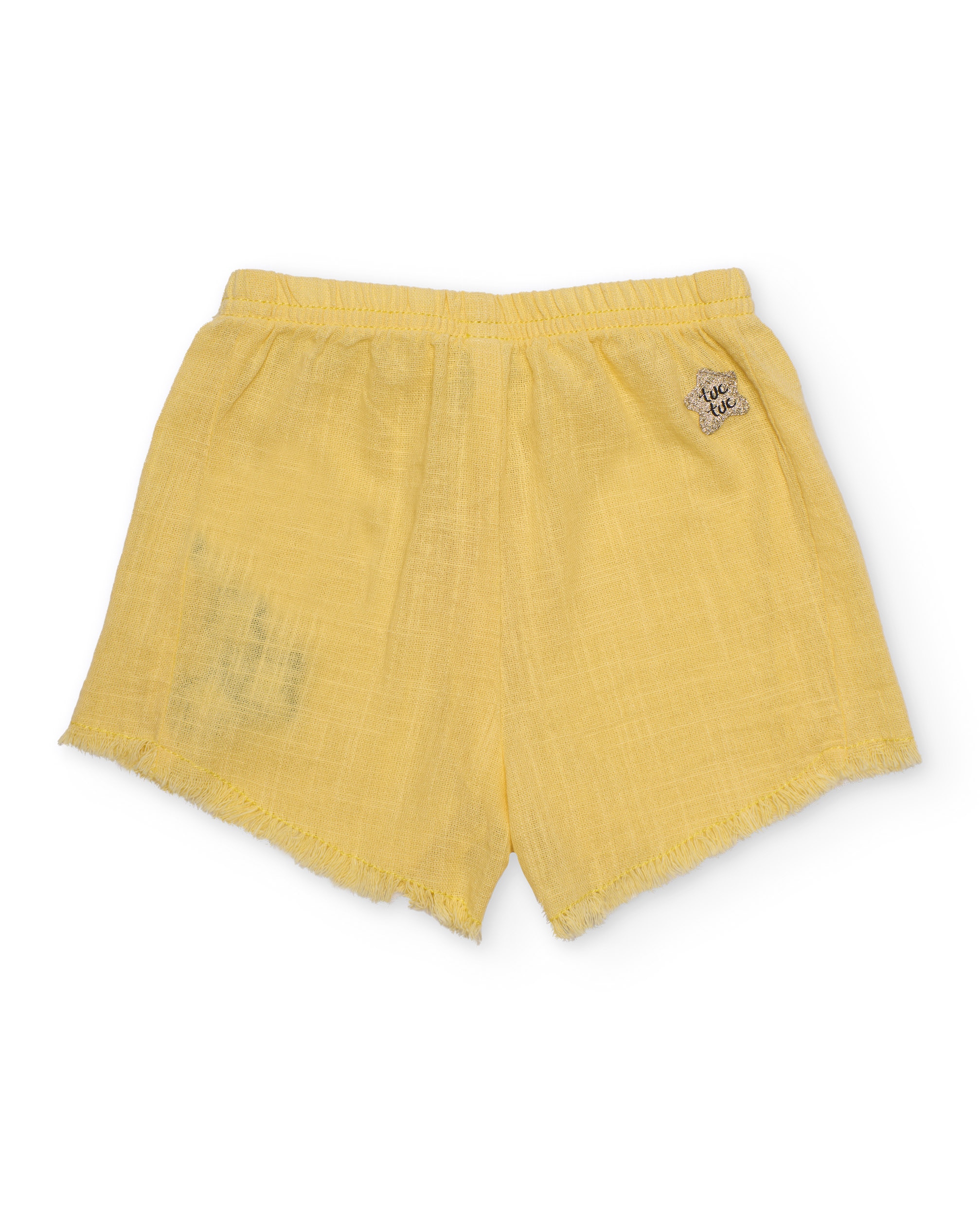 Short Infantil de Plana com Bordado Lateral Amarelo-2