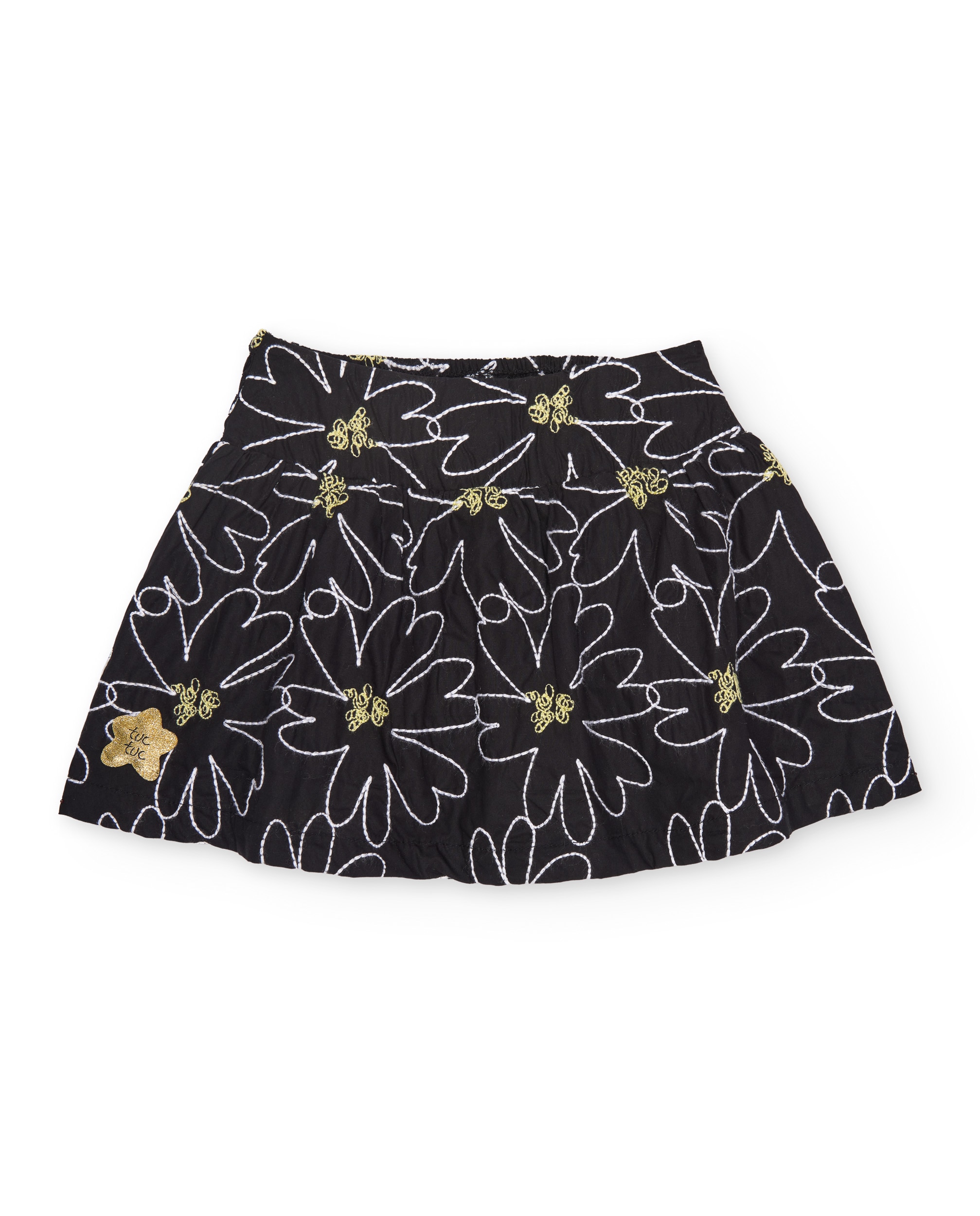 Saia Infantil de Plana com Bordado Floral Preto-1