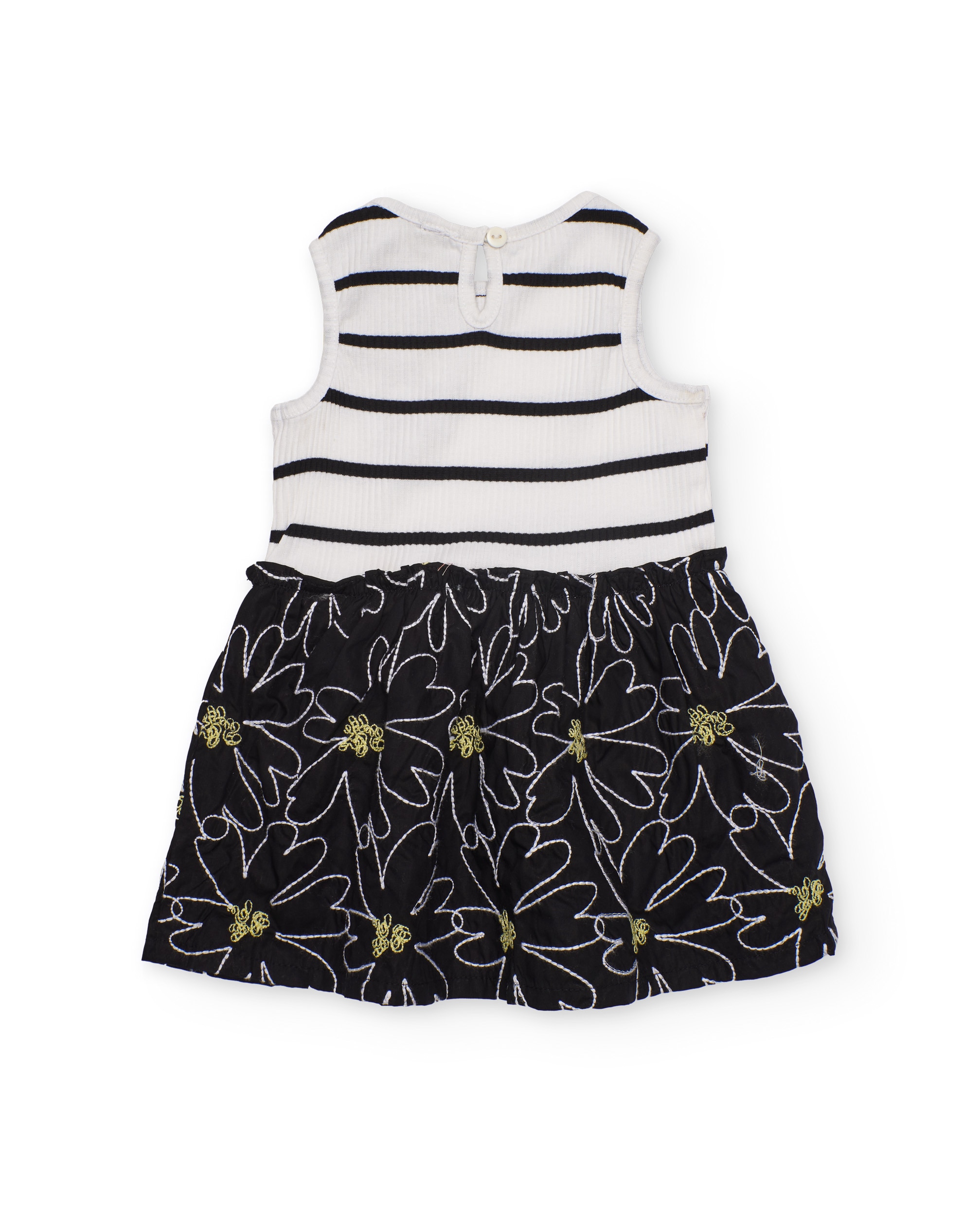 Vestido Infantil de Malha e Design Às Riscas Preto-2