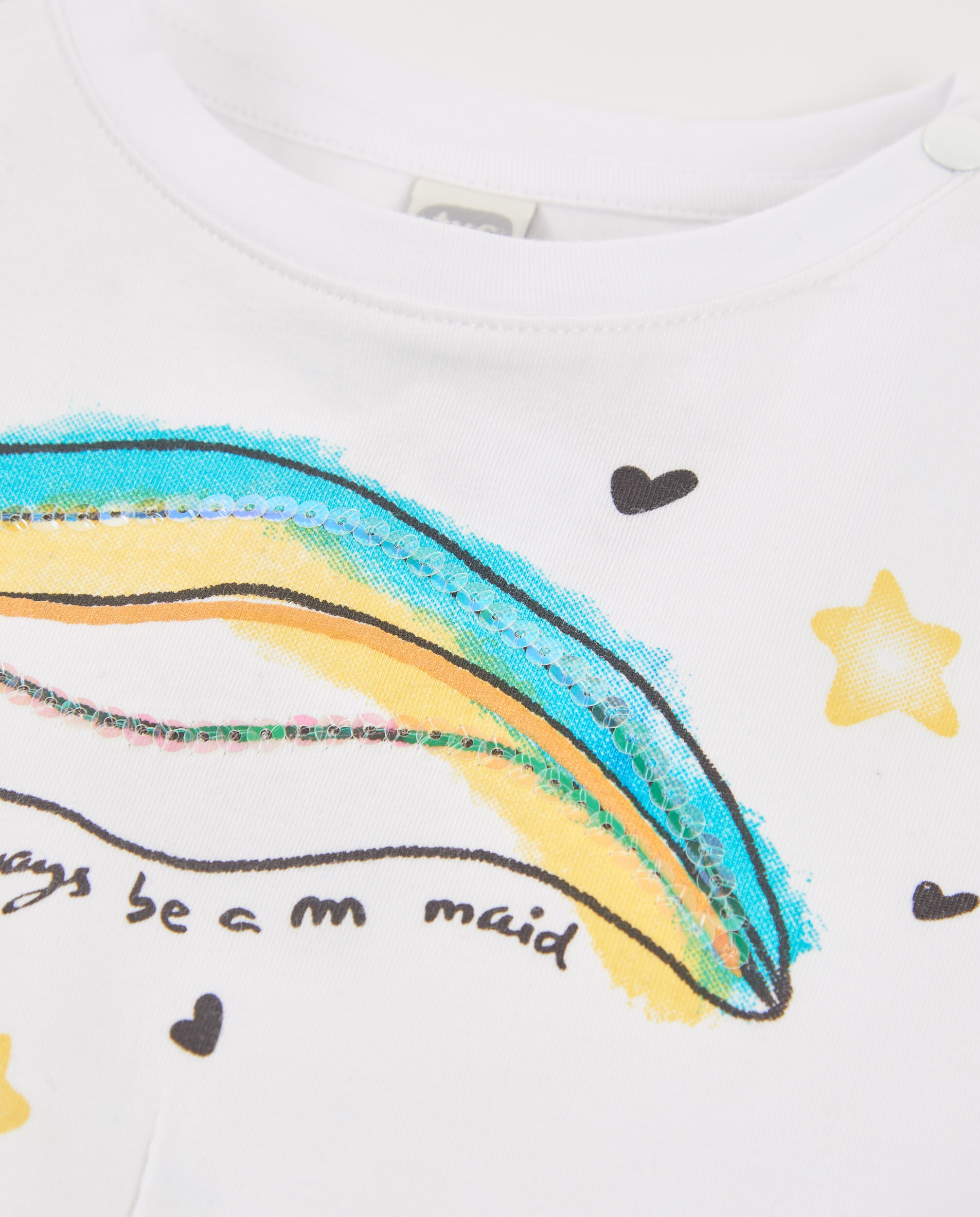 T-shirt Infantil de Malha com Detalhes Brilhantes Branco-3