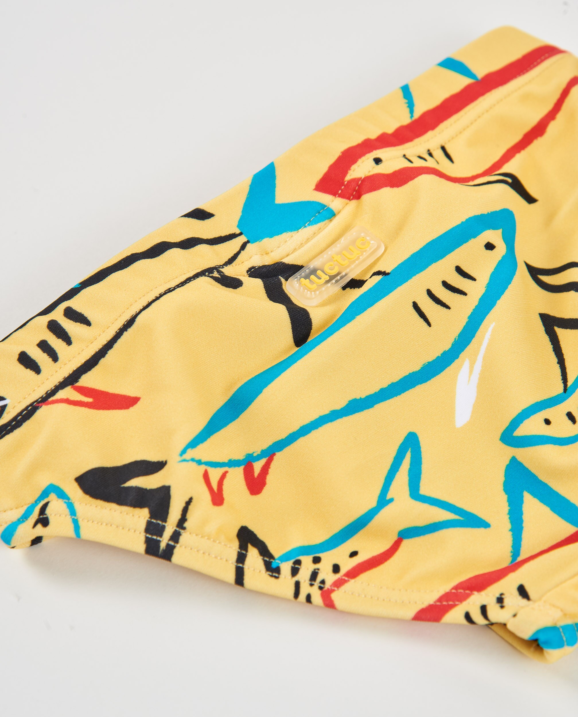 Fato de Banho Infantil de Malha de Estilo Slip Amarelo-4