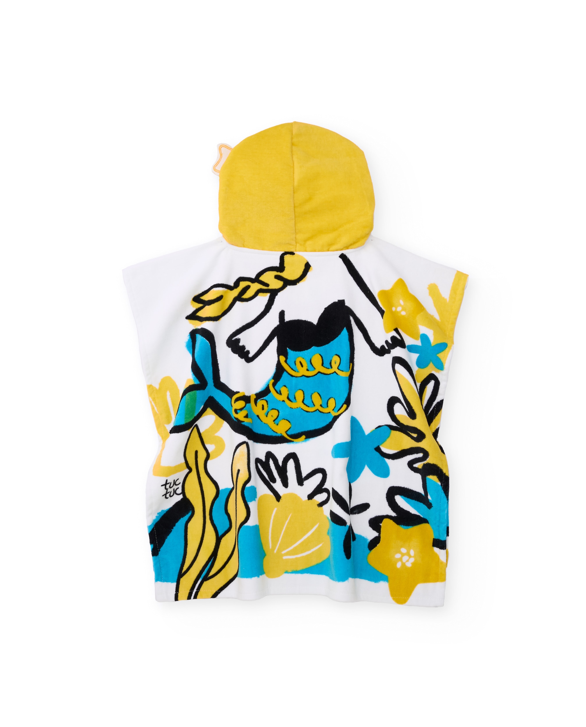 Toalha Poncho Infantil de Malha e Design Sereia Branco-2