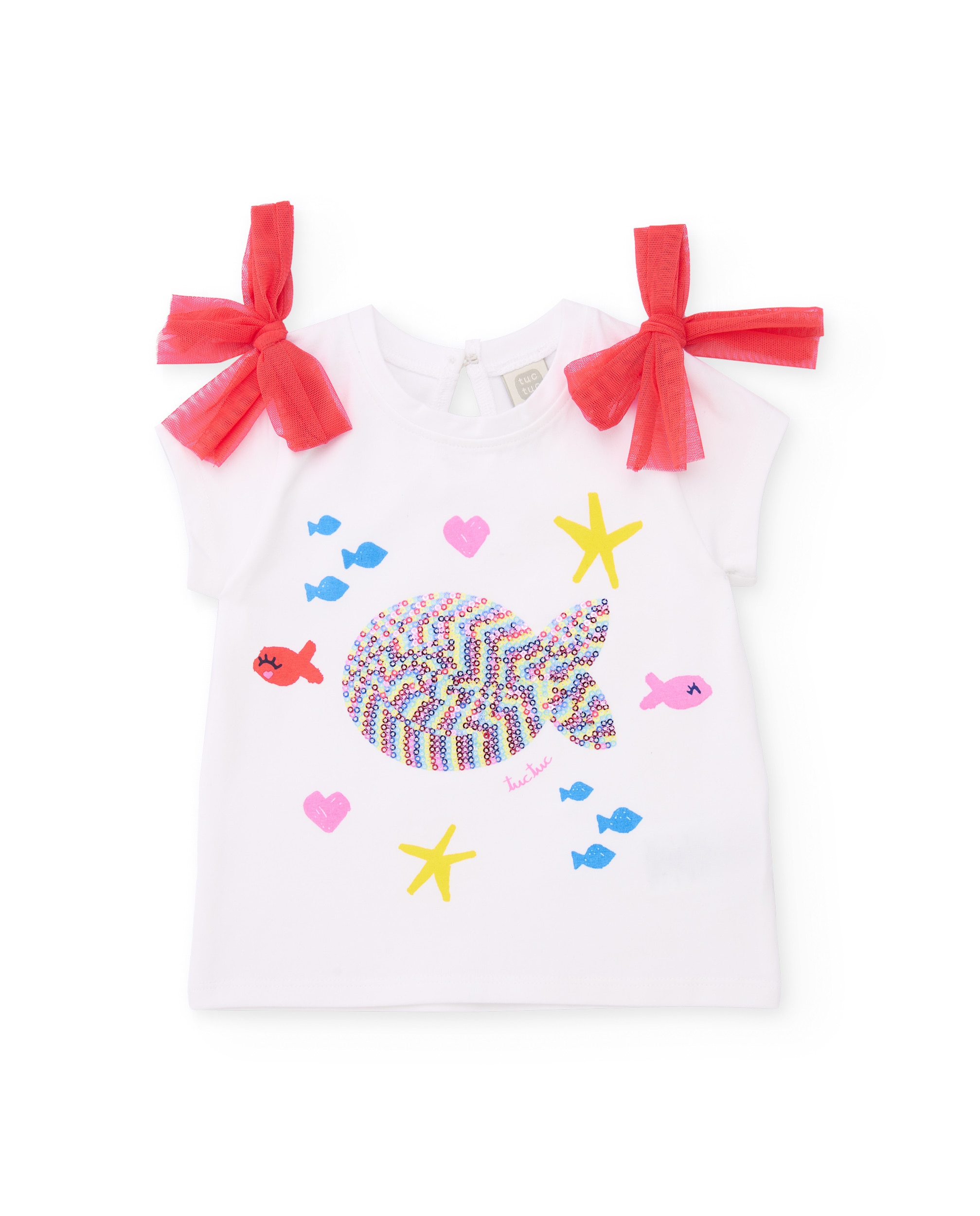 T-shirt Infantil de Malha com Peixe Frontal Tuc tuc Branco-1