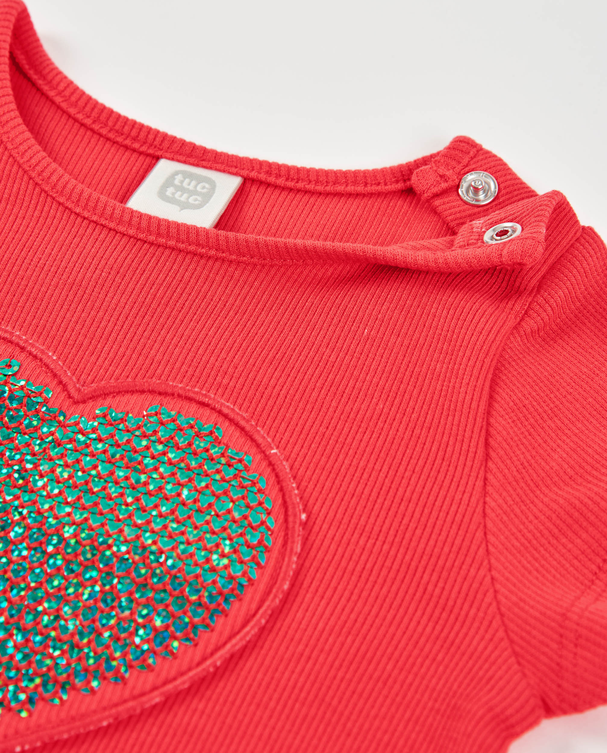 Vestido Infantil de Malha com Coração de Lantejoulas Vermelho-3