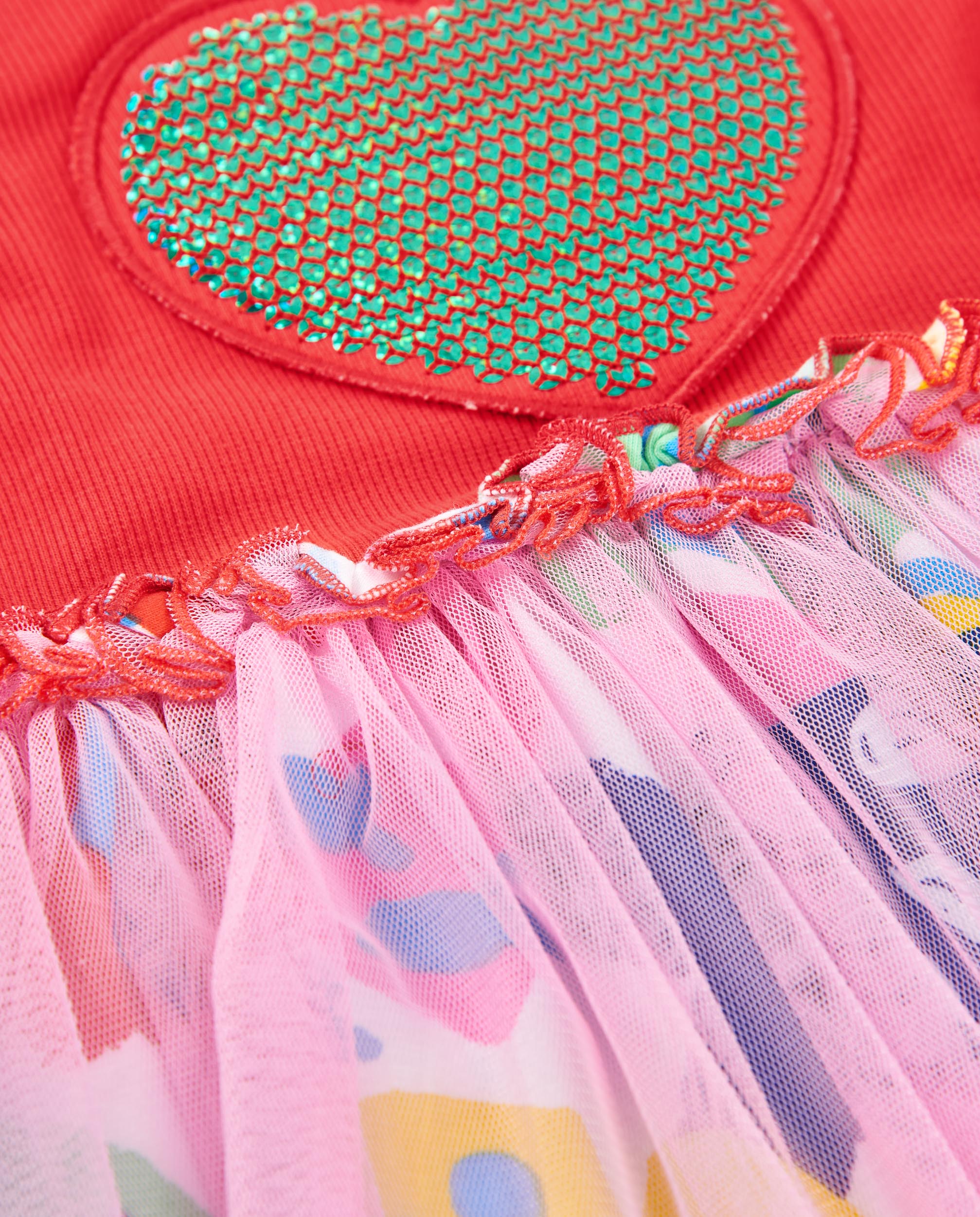 Vestido Infantil de Malha com Coração de Lantejoulas Vermelho-4