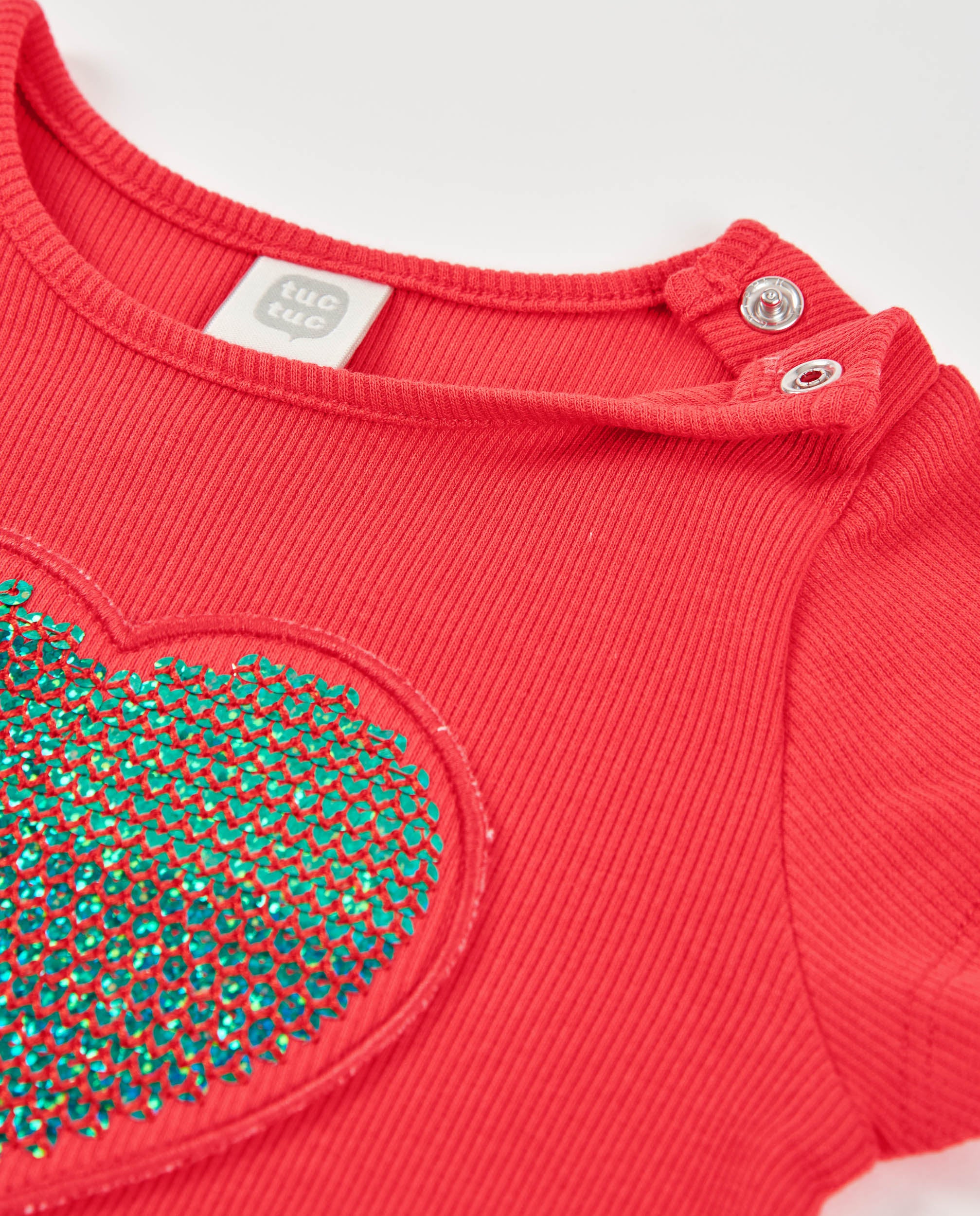 Vestido Infantil de Malha com Coração de Lantejoulas Vermelho-5