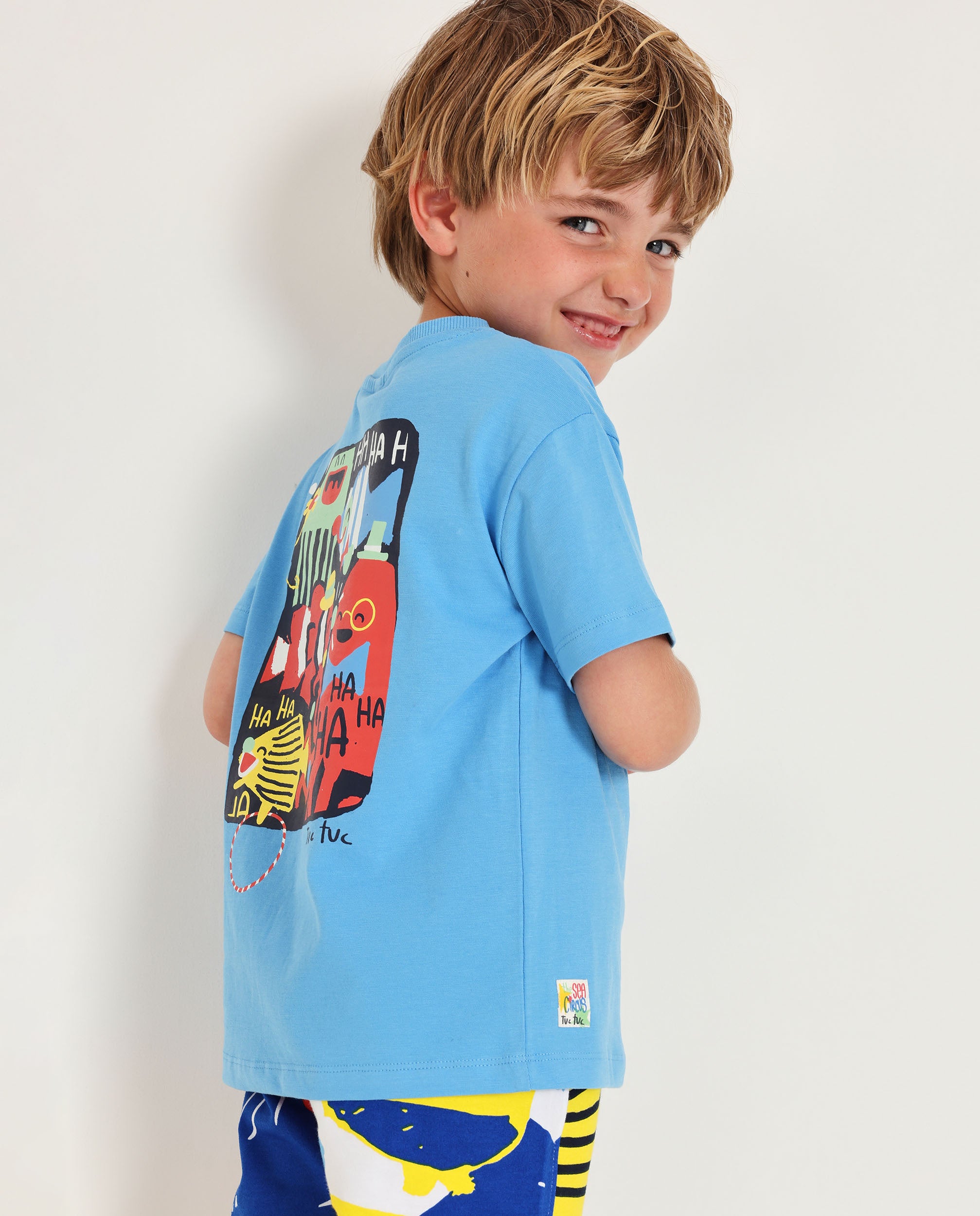 T-shirt Infantil de Malha com Gráfico de Peixe Palhaço Azul-2