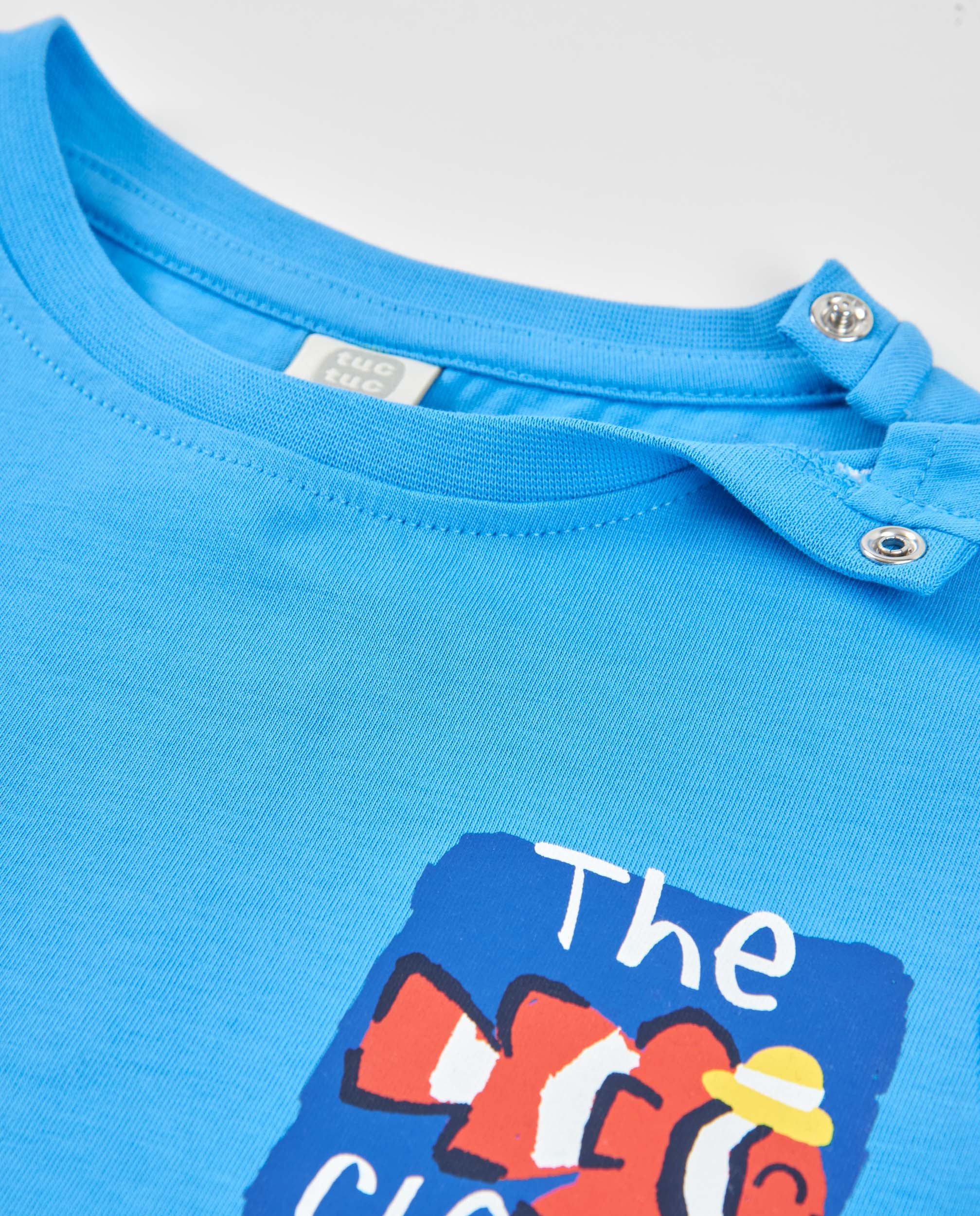 T-shirt Infantil de Malha com Gráfico de Peixe Palhaço Azul-5