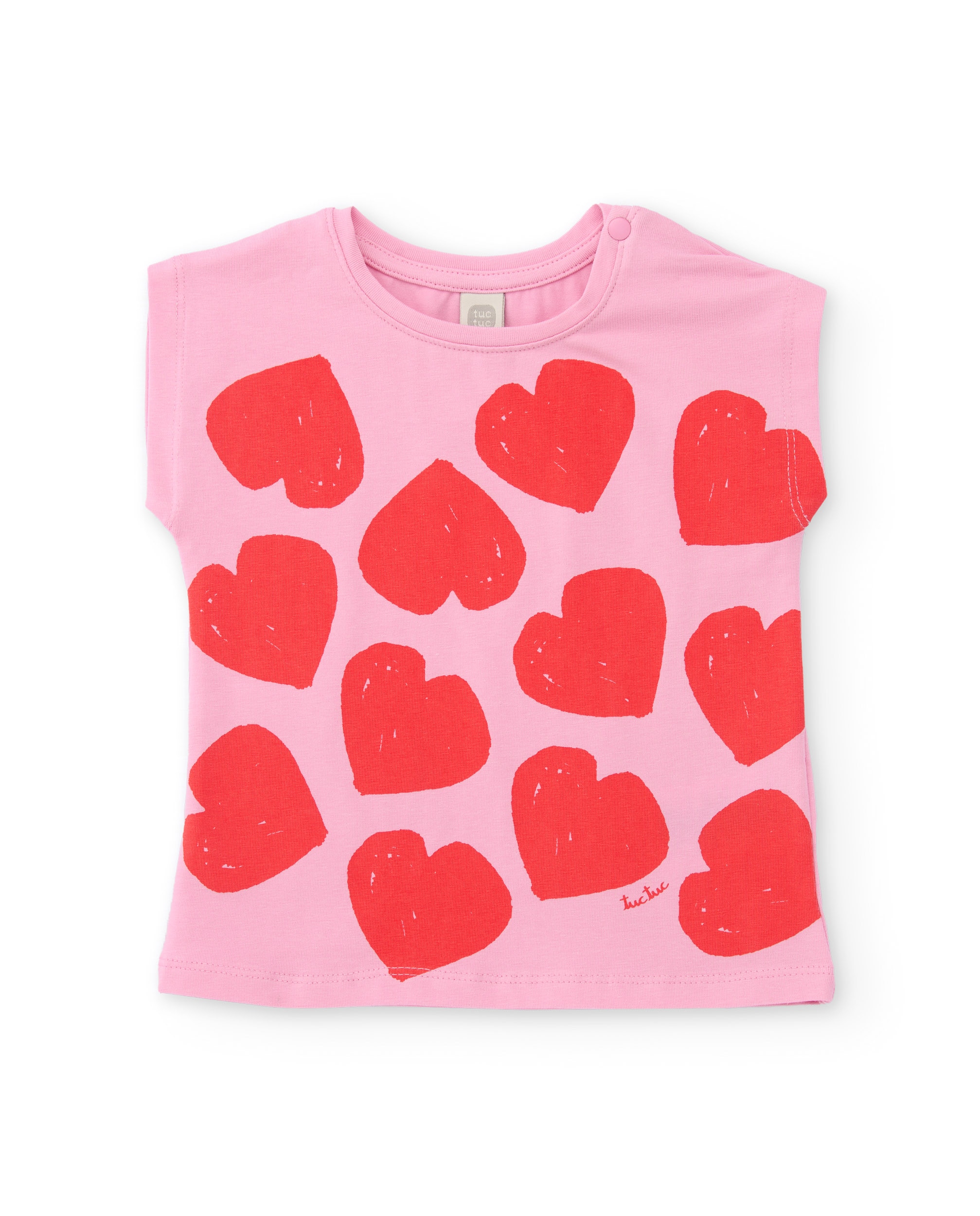 T-shirt Infantil de Malha e Estampado Corações Rosa-1