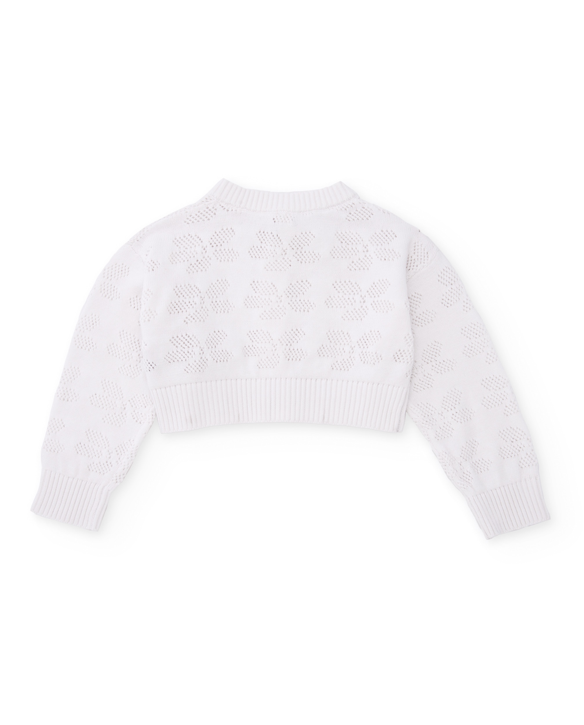 Casaco Infantil de Tricô e Design Perfurado Branco-2
