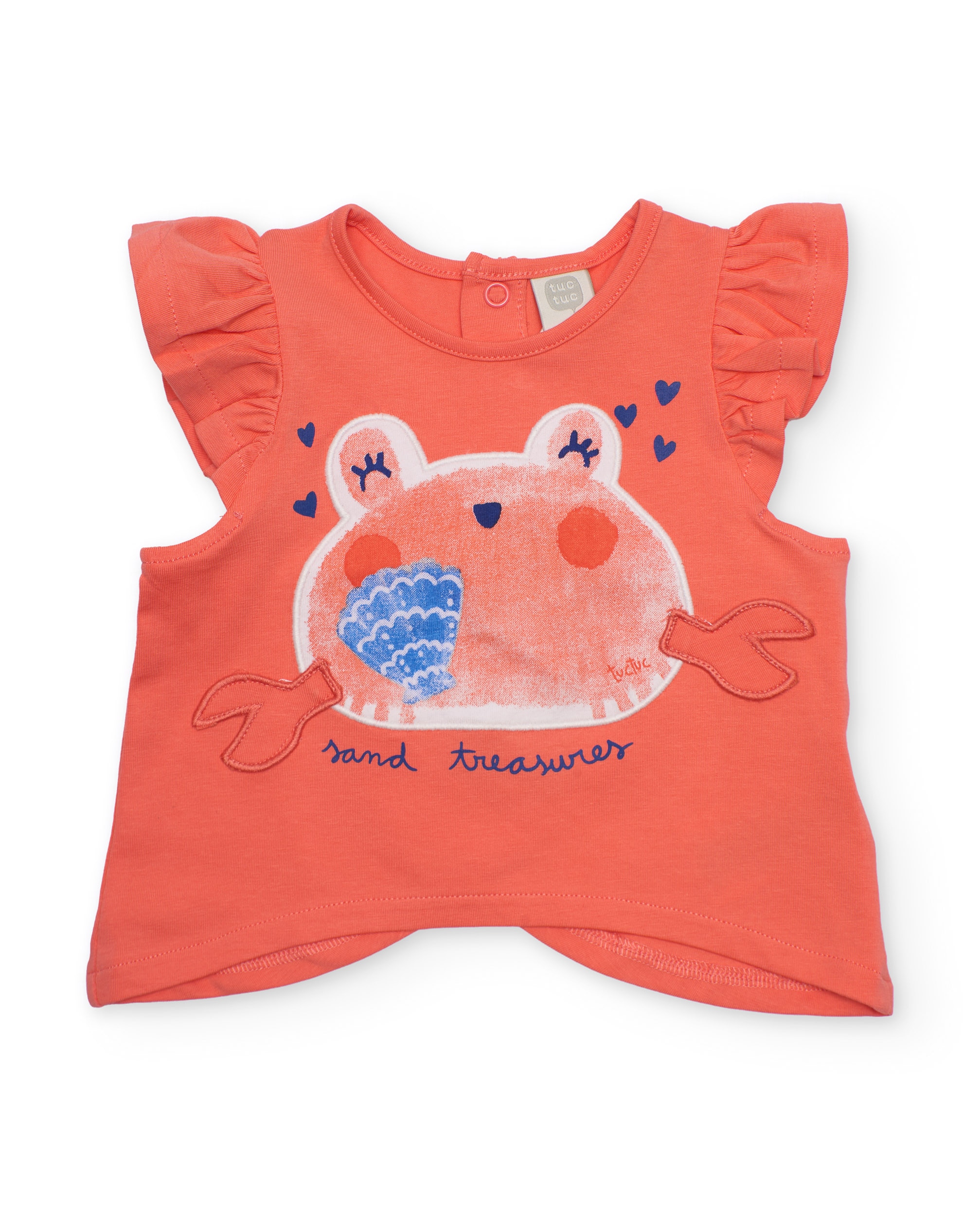 T-shirt Infantil de Malha e Folho nas Mangas Coral-1