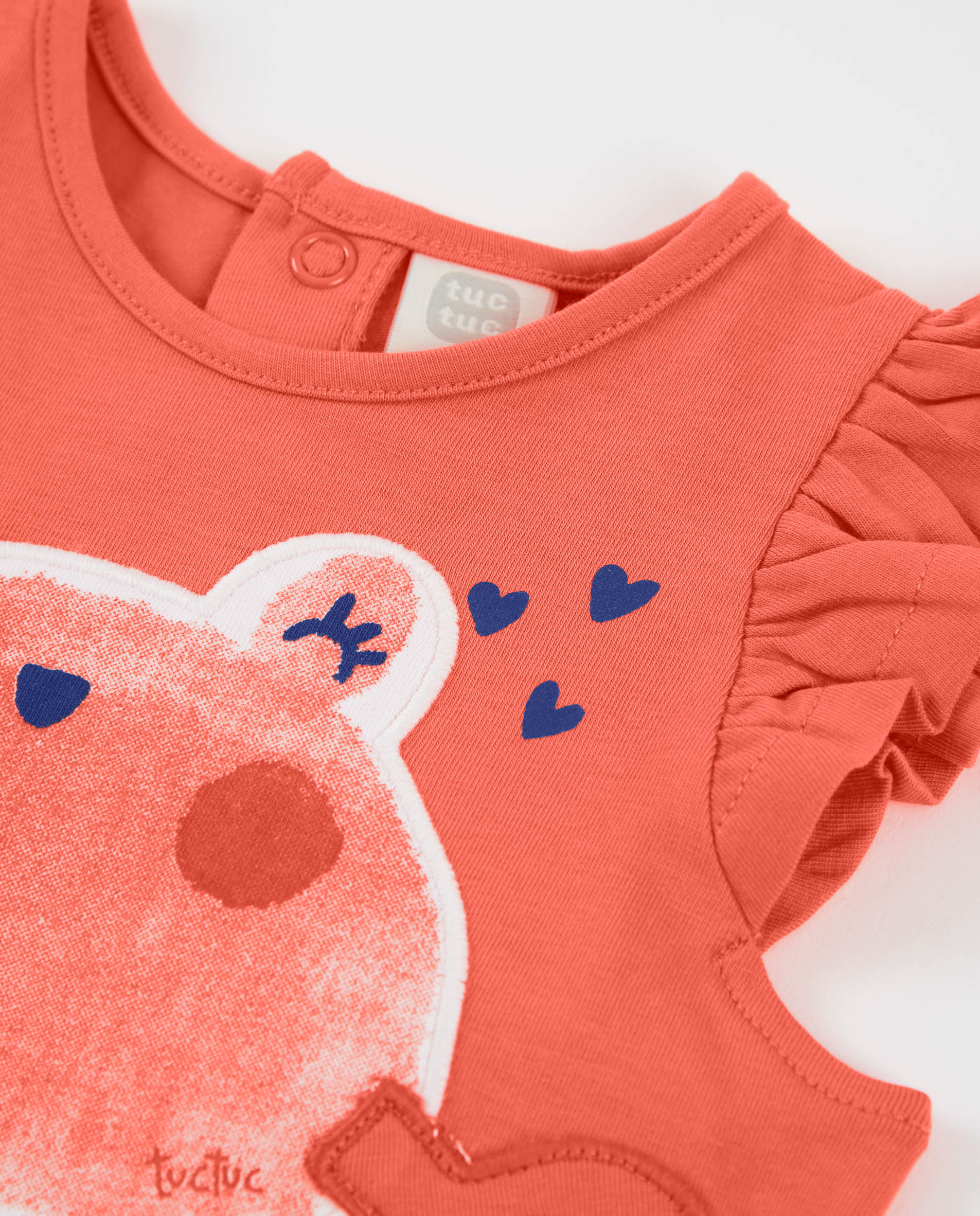 T-shirt Infantil de Malha e Folho nas Mangas Coral-3