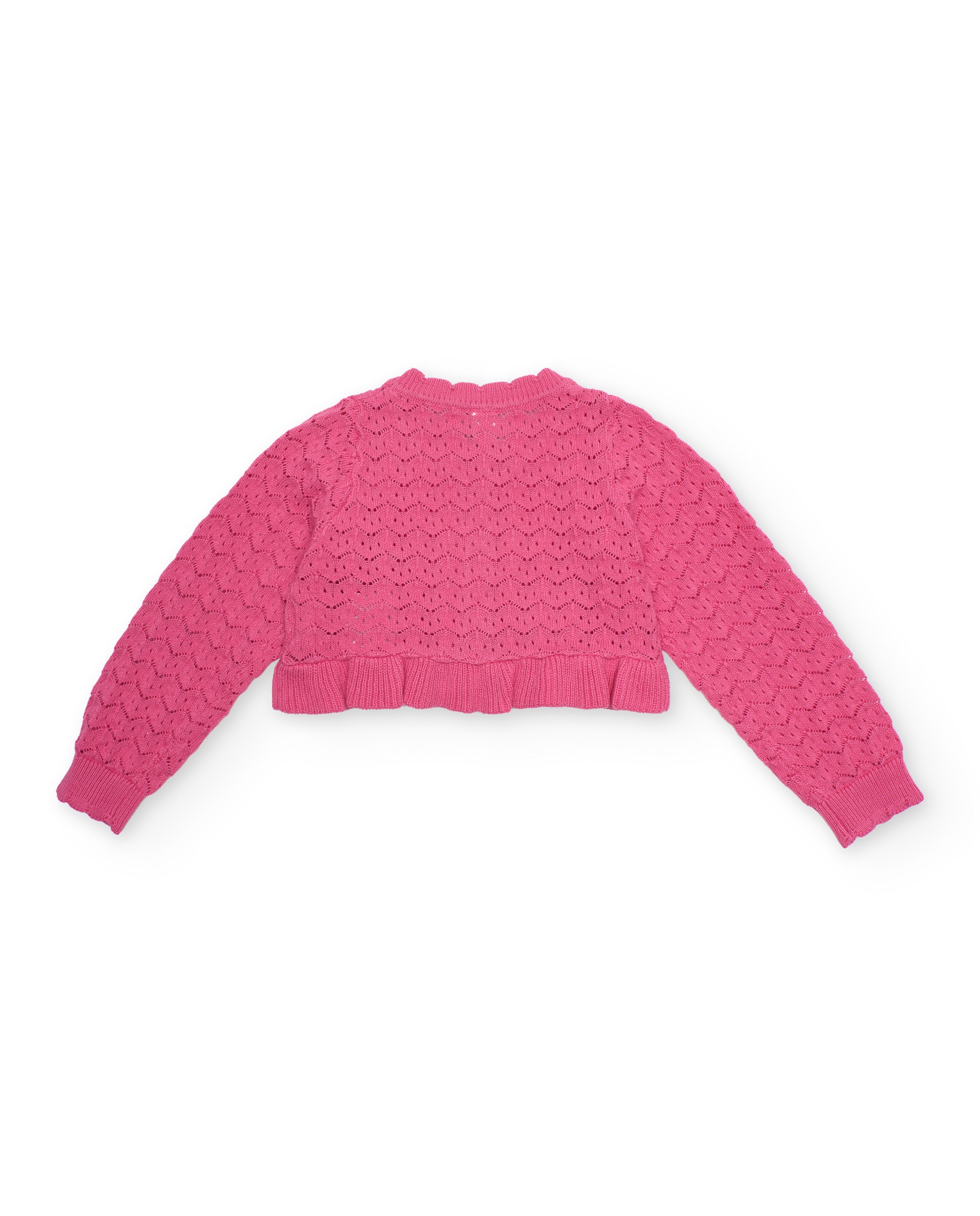 Casaco Infantil de Tricô e Perfurado Decorativo Rosa-2
