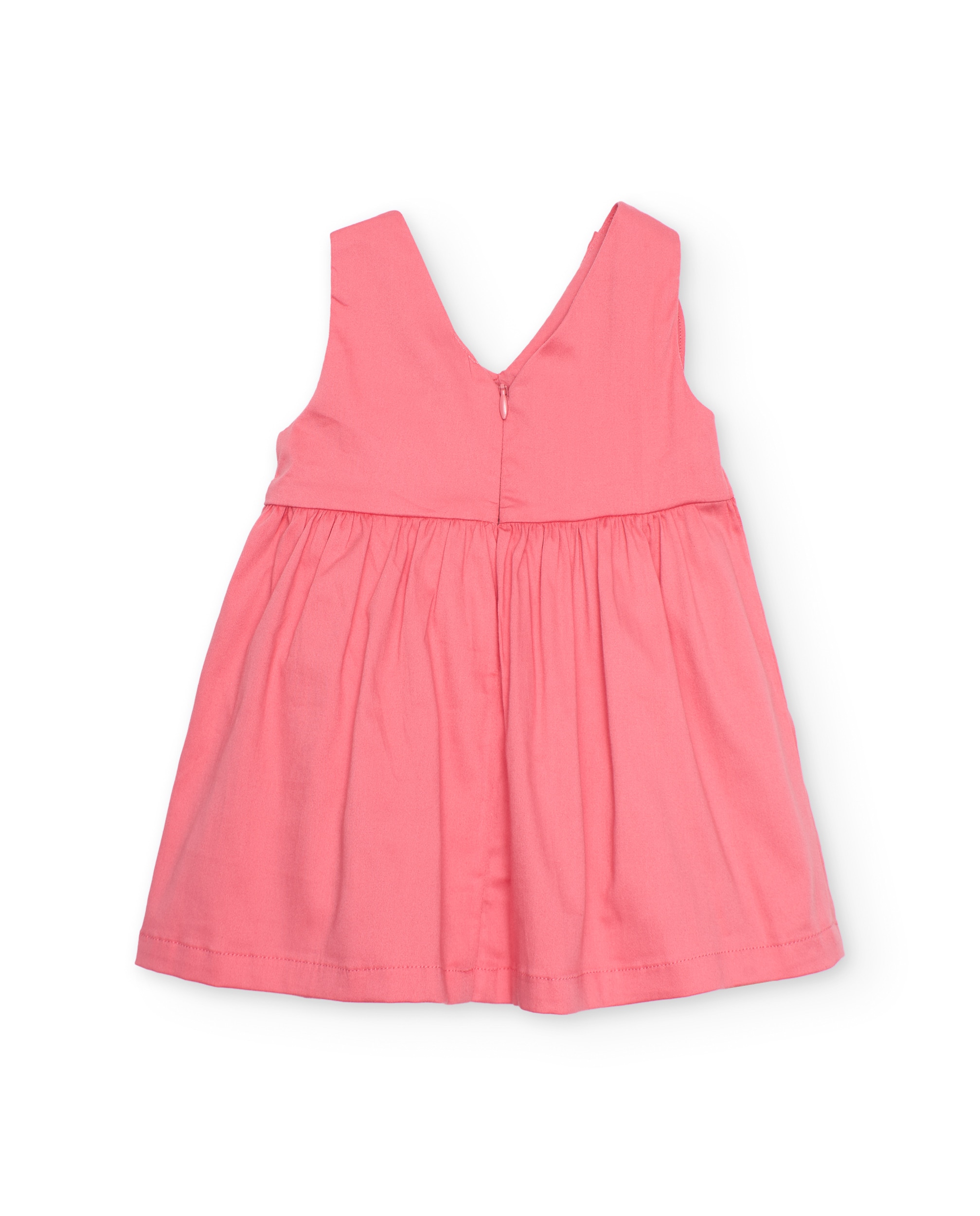 Vestido Infantil de Plana com Folho Frontal Rosa-2