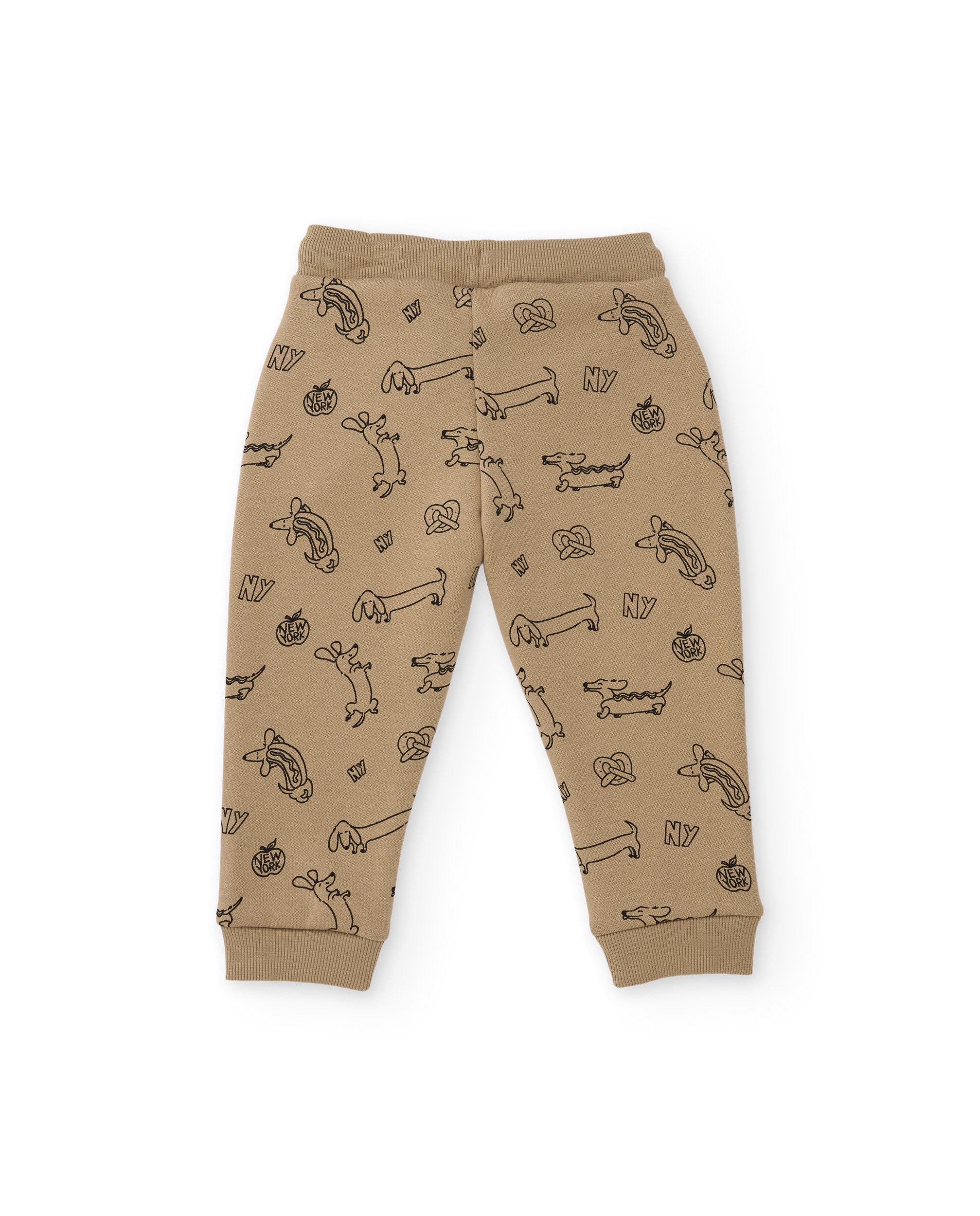 Calças Infantil de Felpa com Estampado Divertido e Cordão Areia-2