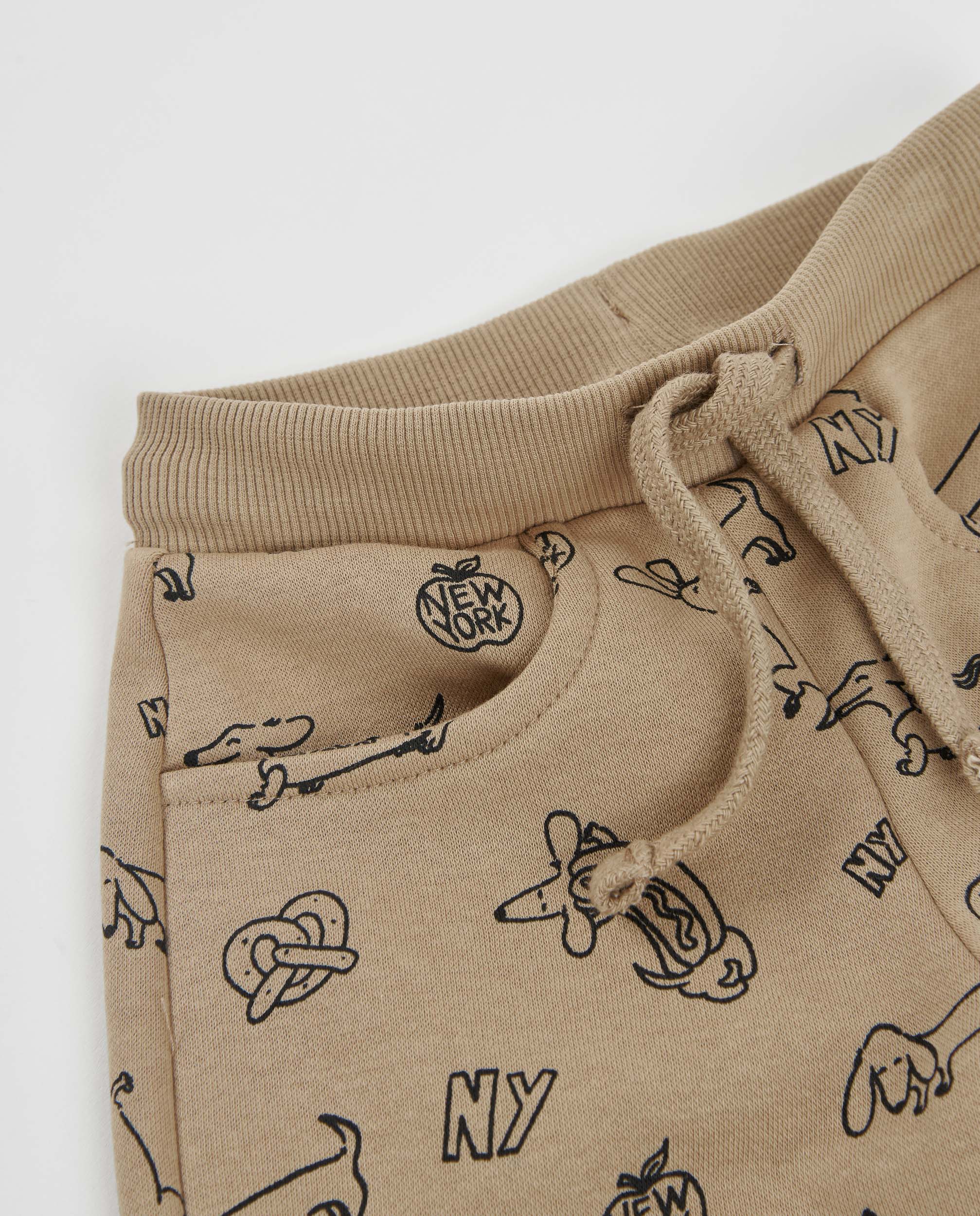 Calças Infantil de Felpa com Estampado Divertido e Cordão Areia-3