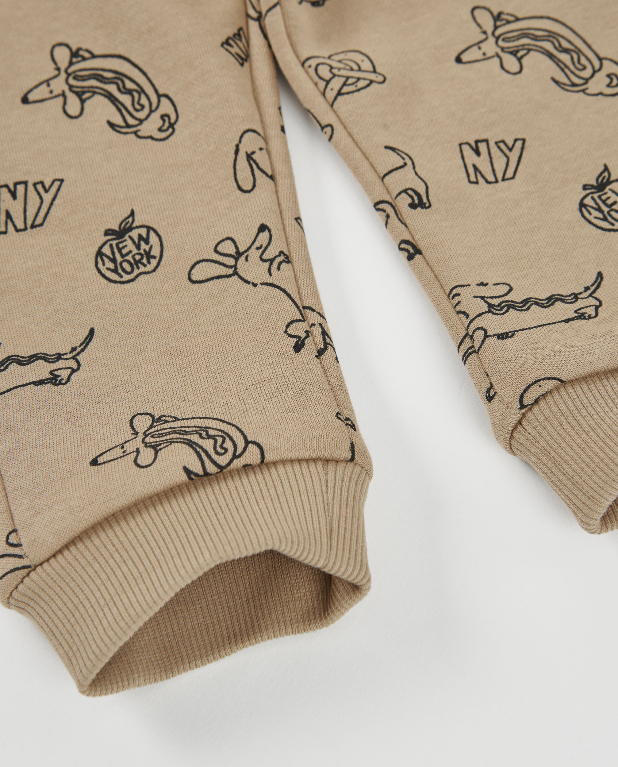 Calças Infantil de Felpa com Estampado Divertido e Cordão Areia-4